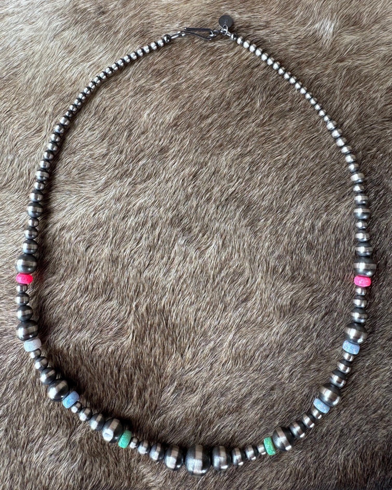 Handcrafted Fire Opal Collection & Sterling Silver Pearl Beaded 3-10mm Necklace 18"