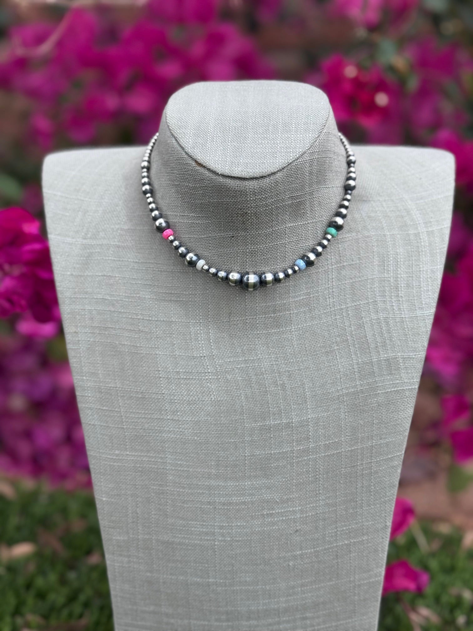 Handcrafted Fire Opal Collection & Sterling Silver Pearl Beaded 3-10mm Necklace 14"