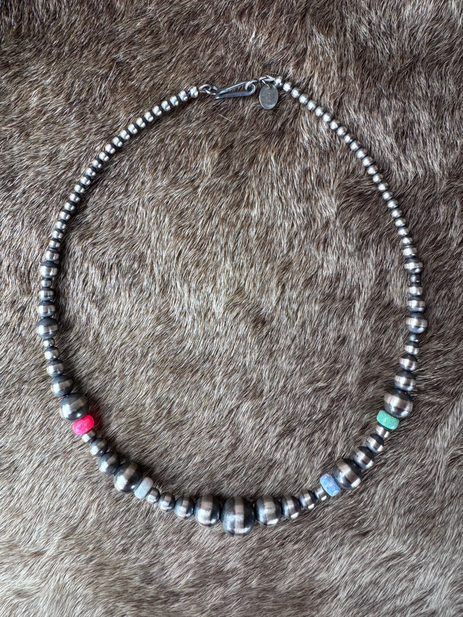Handcrafted Fire Opal Collection & Sterling Silver Pearl Beaded 3-10mm Necklace 14"