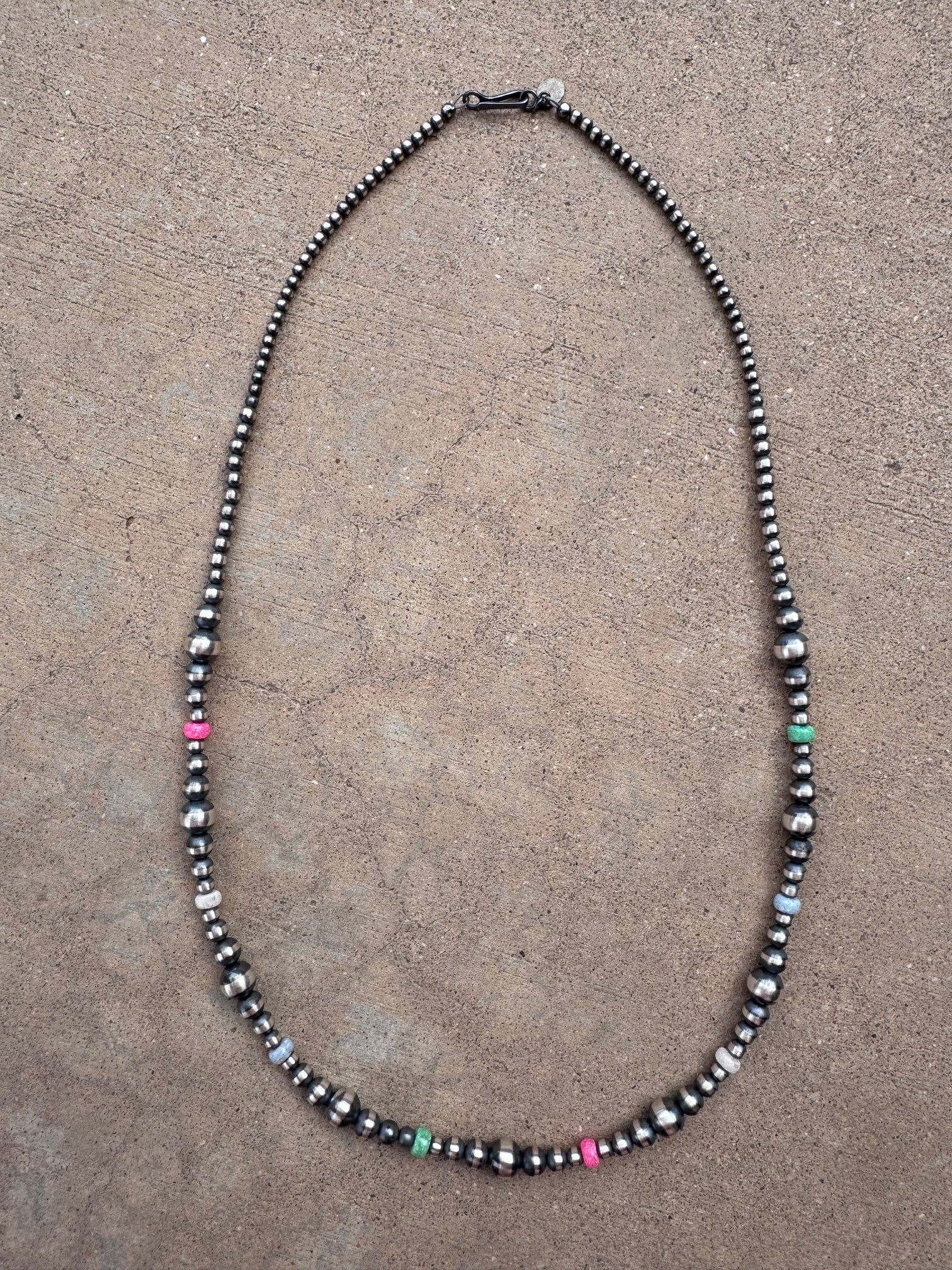 Handcrafted Fire Opal Collection & Sterling Silver Pearl Beaded 3-8mm Necklace 24"