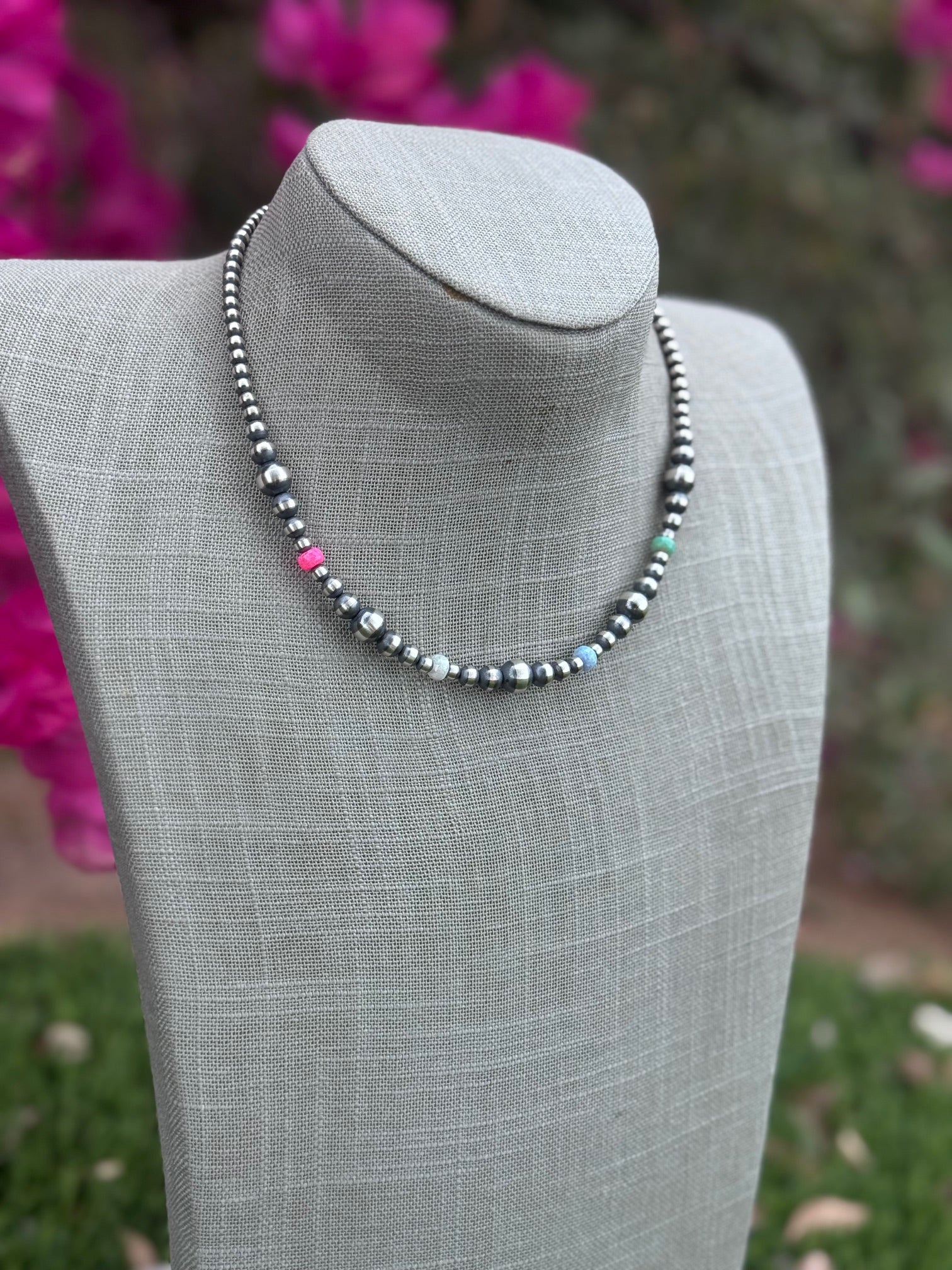 Handcrafted Fire Opal Collection & Sterling Silver Pearl Beaded 3-8mm Necklace 16"
