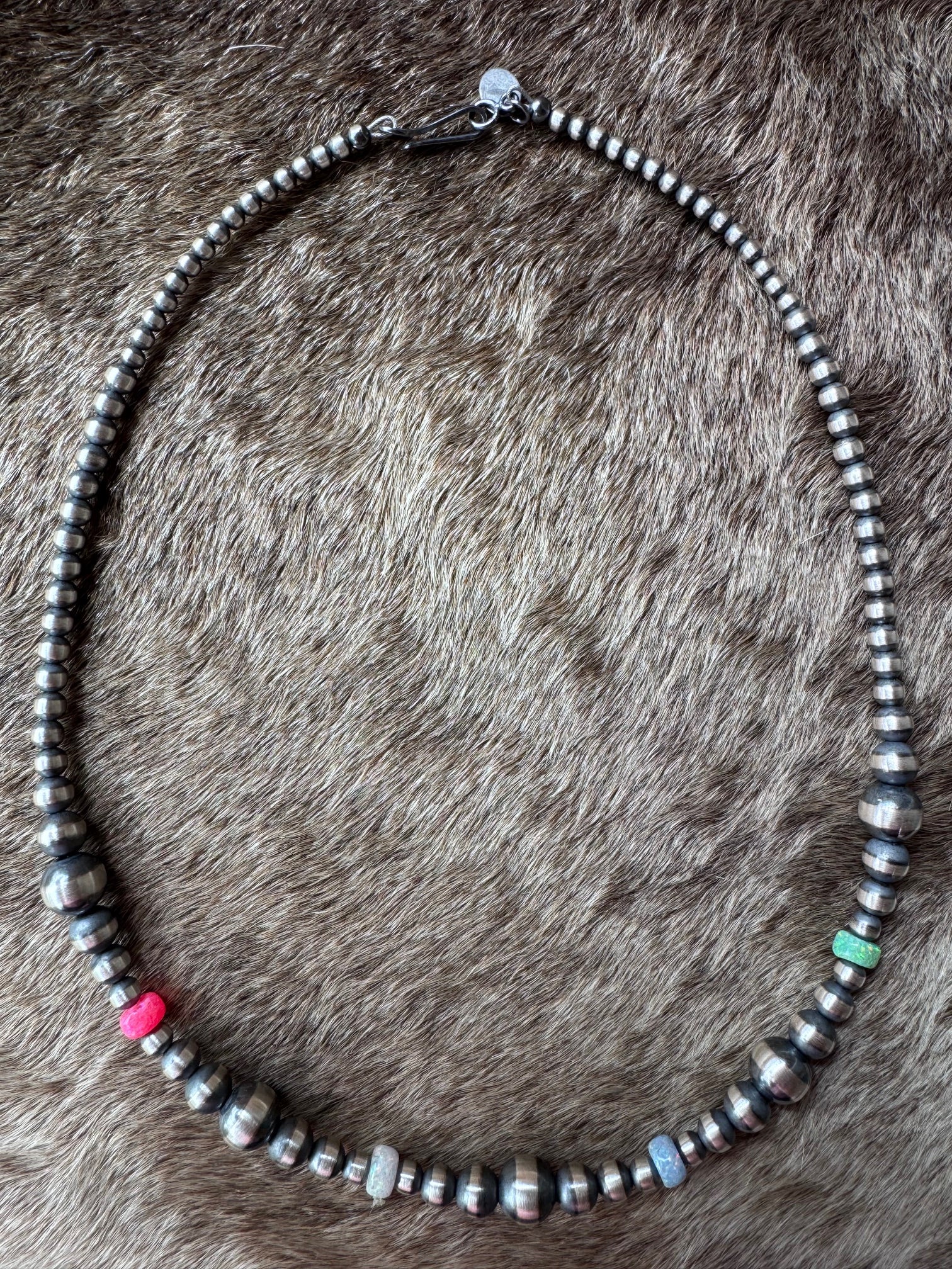 Handcrafted Fire Opal Collection & Sterling Silver Pearl Beaded 3-8mm Necklace 16"