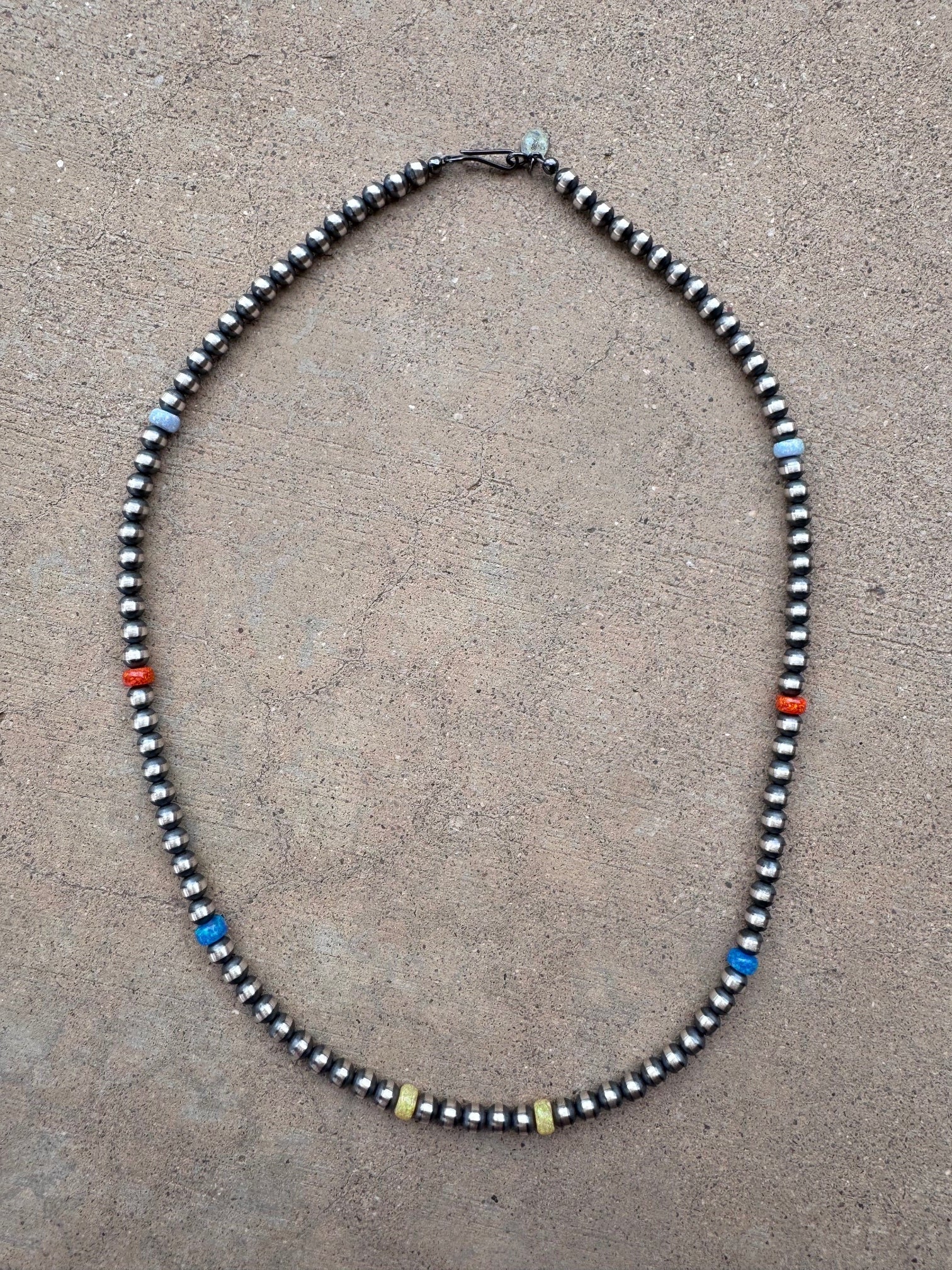 Handcrafted Fire Opal Collection & Sterling Silver Pearl Beaded 5mm Necklace 20"