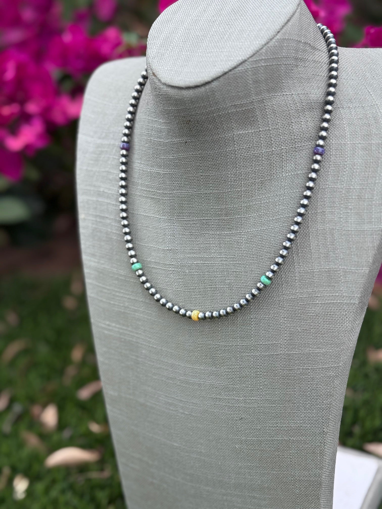Handcrafted Fire Opal Collection & Sterling Silver Pearl Beaded 5mm Necklace 20"