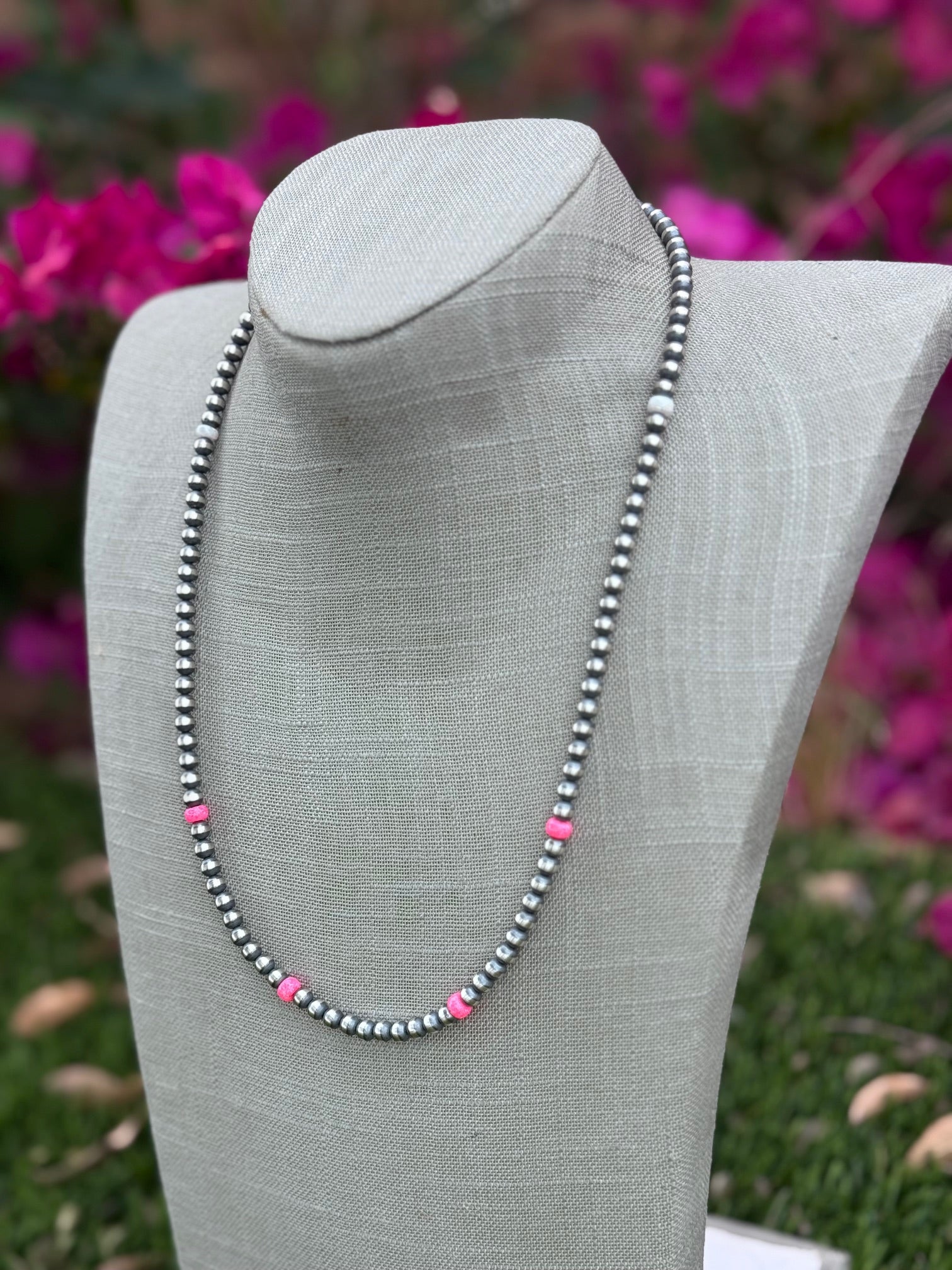 Handcrafted Fire Opal Collection & Sterling Silver Pearl Beaded 5mm Necklace 22"