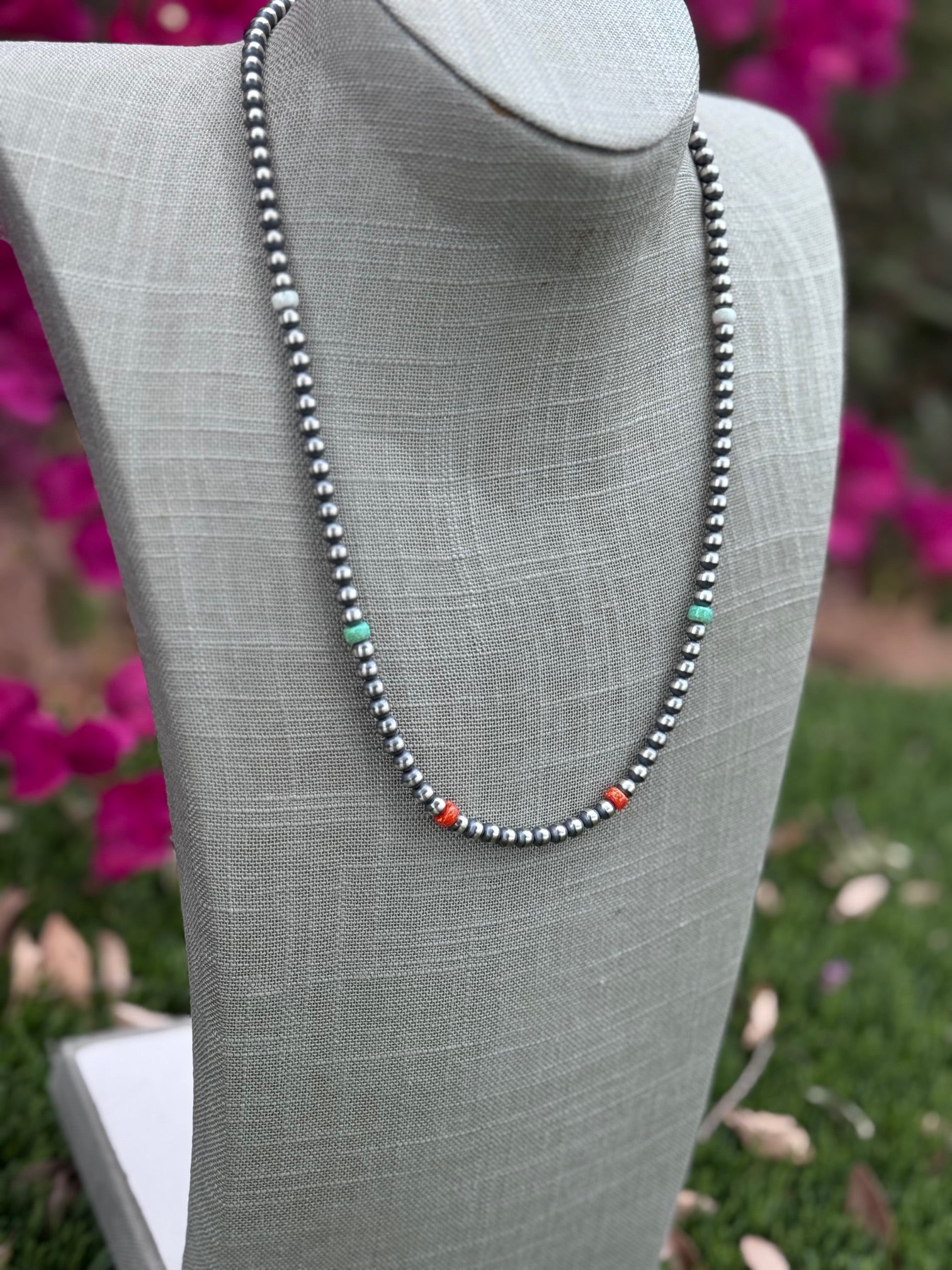 Handcrafted Fire Opal Collection & Sterling Silver Pearl Beaded 5mm Necklace 22"