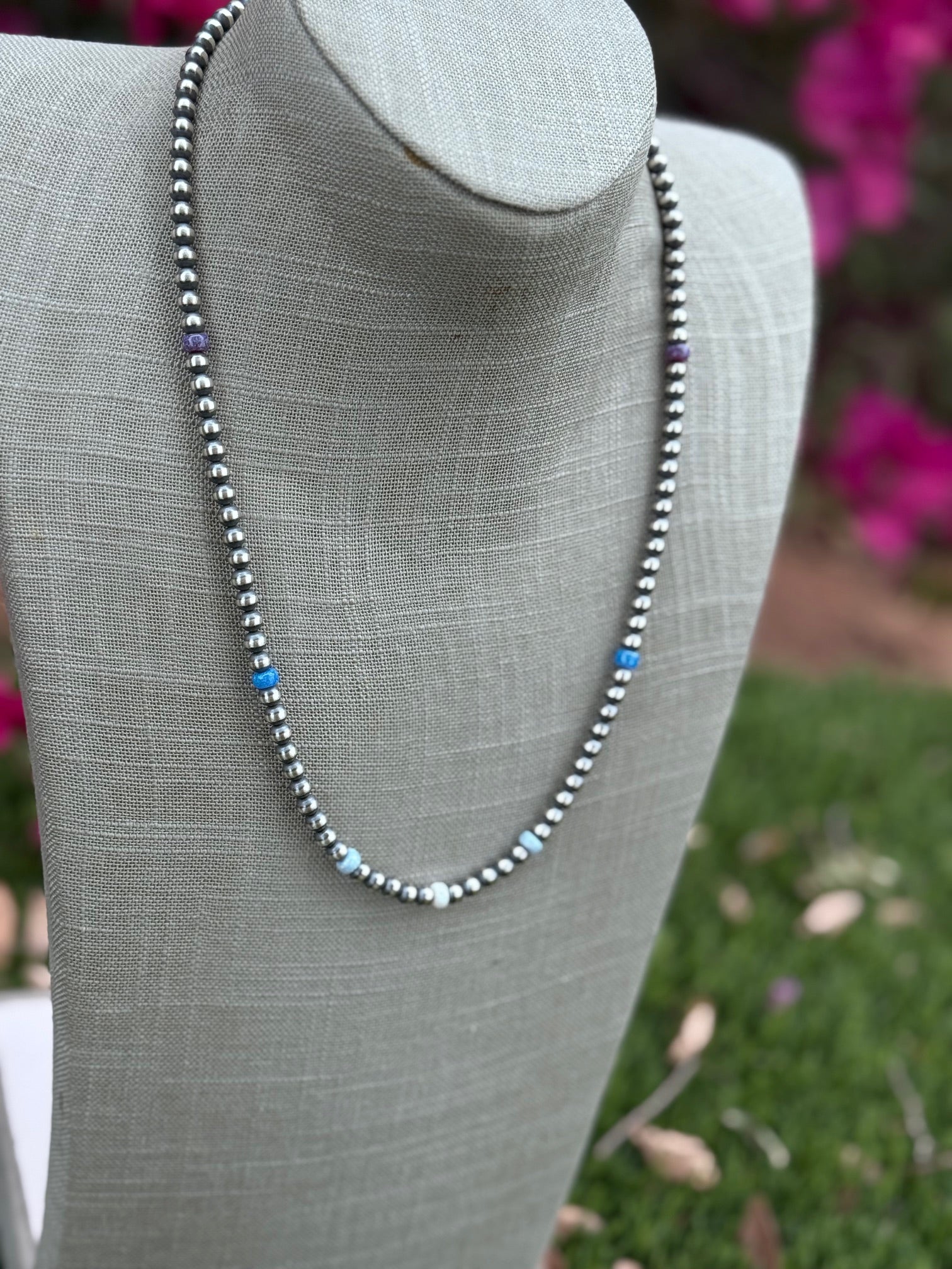 Handcrafted Fire Opal Collection & Sterling Silver Pearl Beaded 5mm Necklace 22"