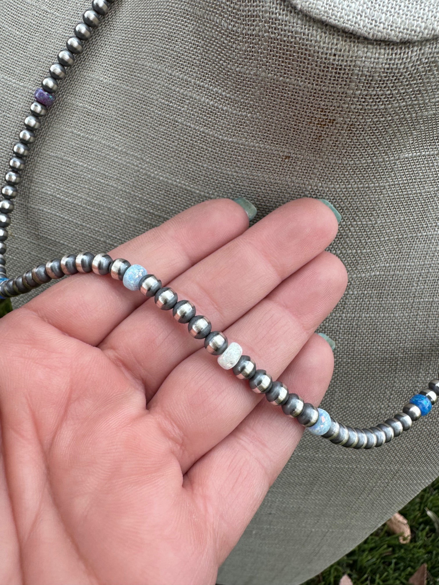 Handcrafted Fire Opal Collection & Sterling Silver Pearl Beaded 5mm Necklace 22"