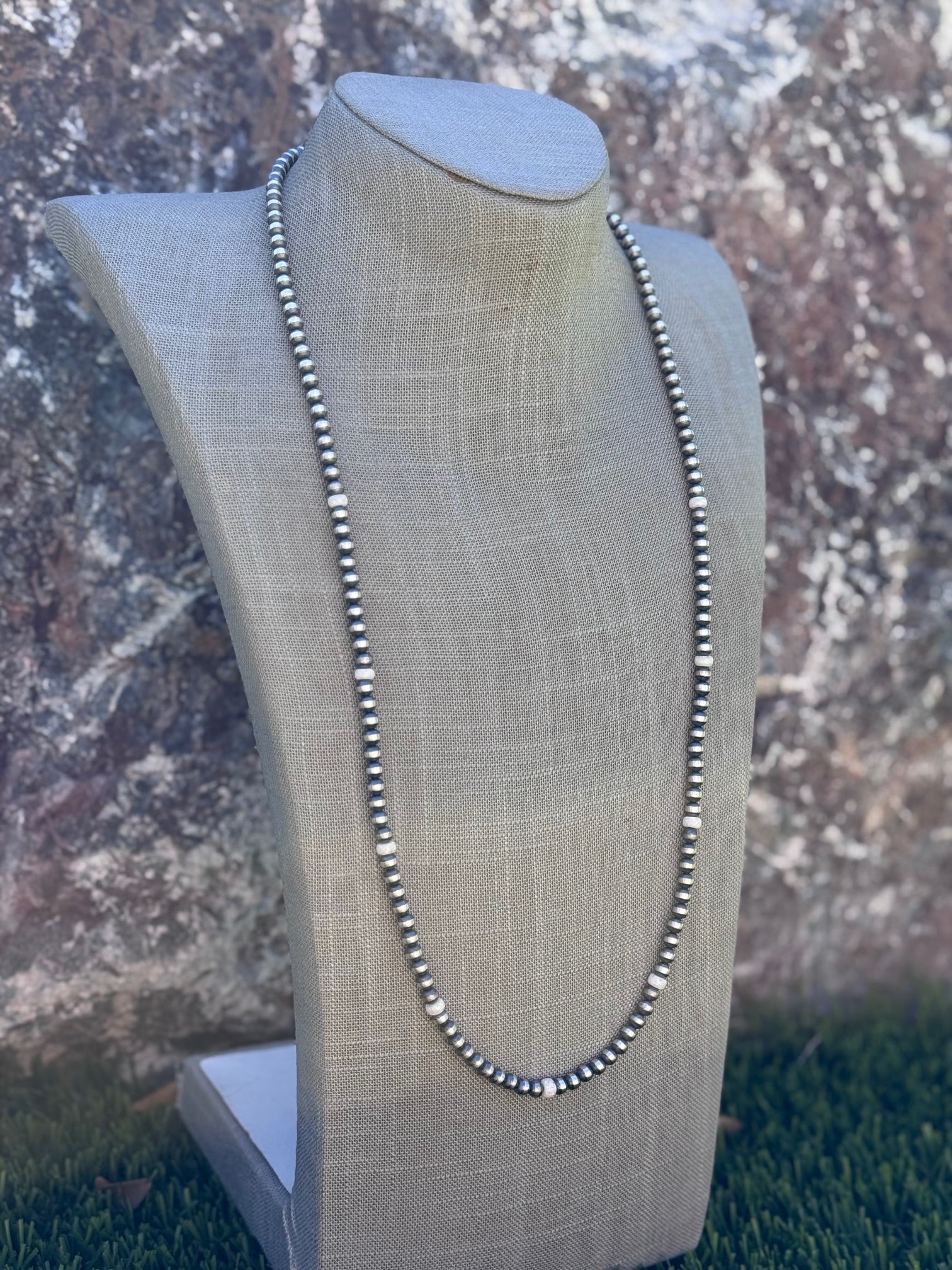 Handcrafted White Fire Opal & Sterling Silver Pearl Beaded 5mm Necklace 30"