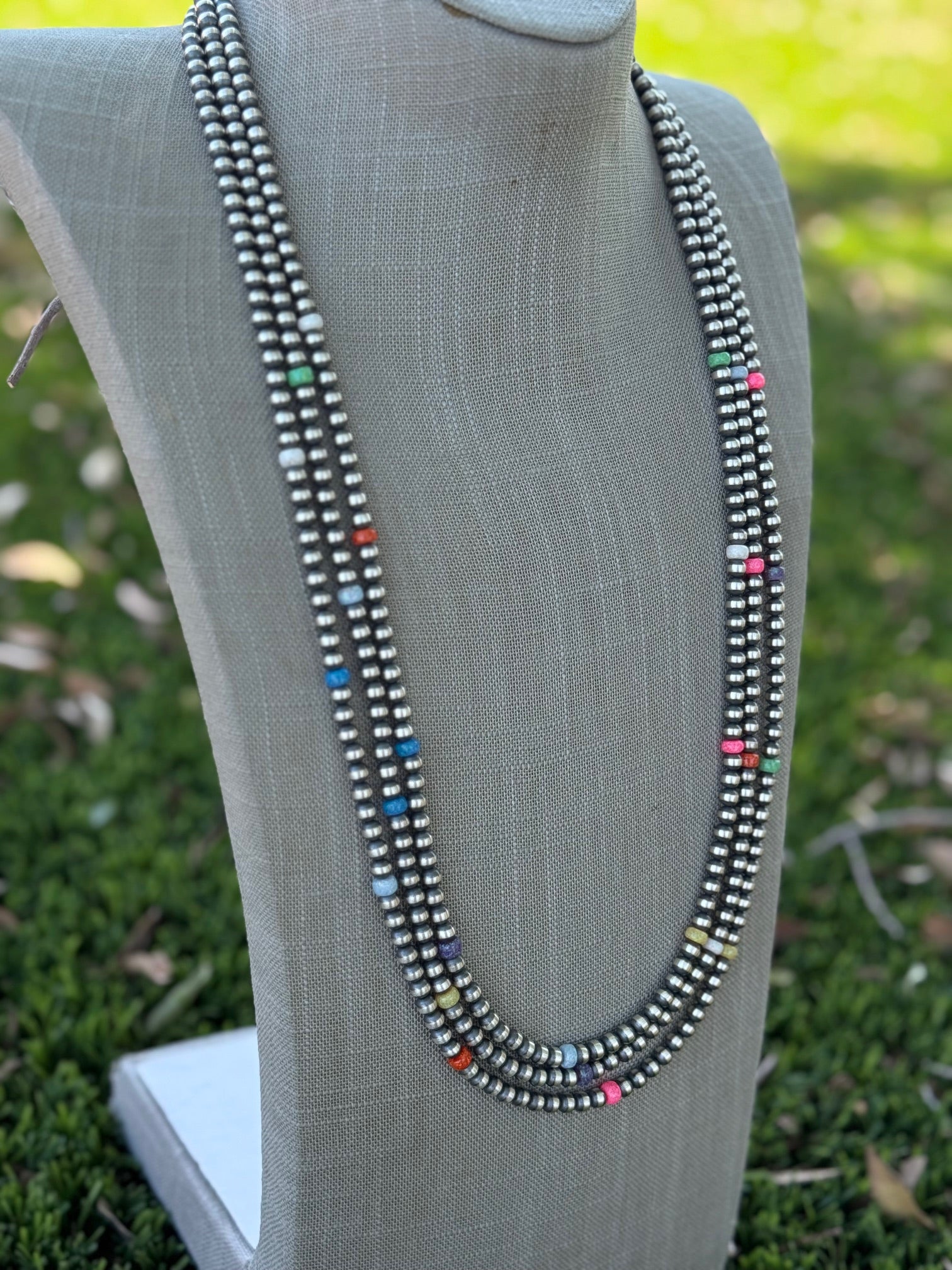 Handcrafted Fire Opal Collection & Sterling Silver Pearl Beaded 5mm Necklace 30"
