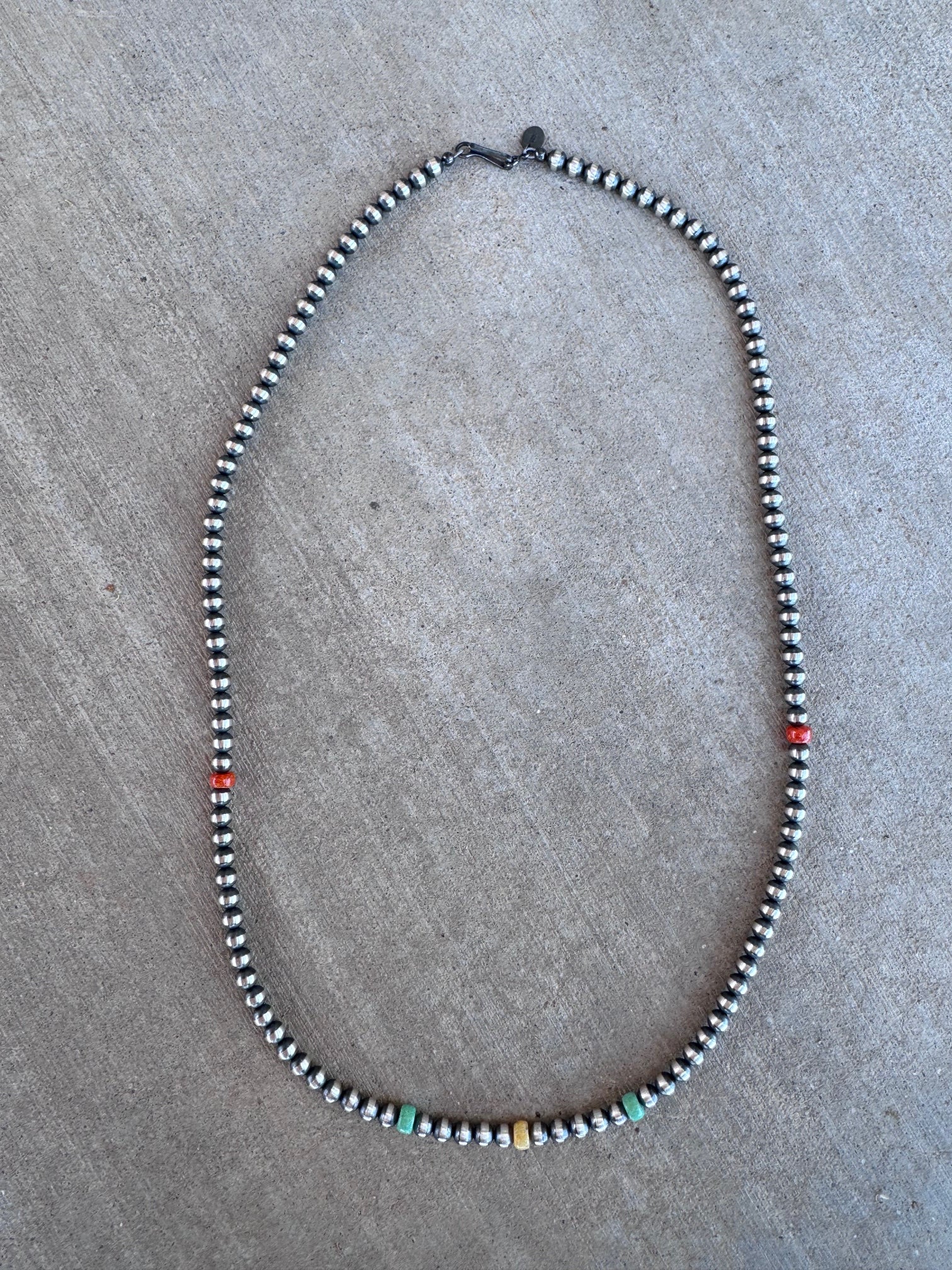 Handcrafted Fire Opal Collection & Sterling Silver Pearl Beaded 5mm Necklace 24"
