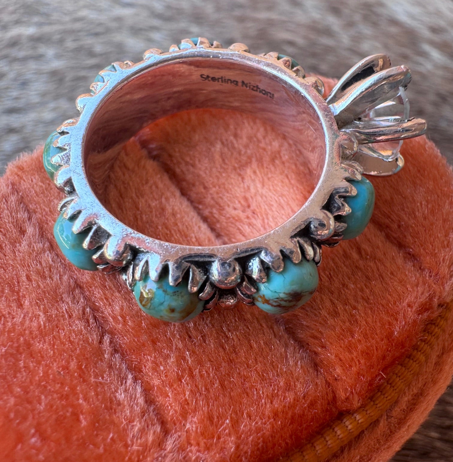 Kingman Turquoise & White Topaz Sterling Silver Forever Ring