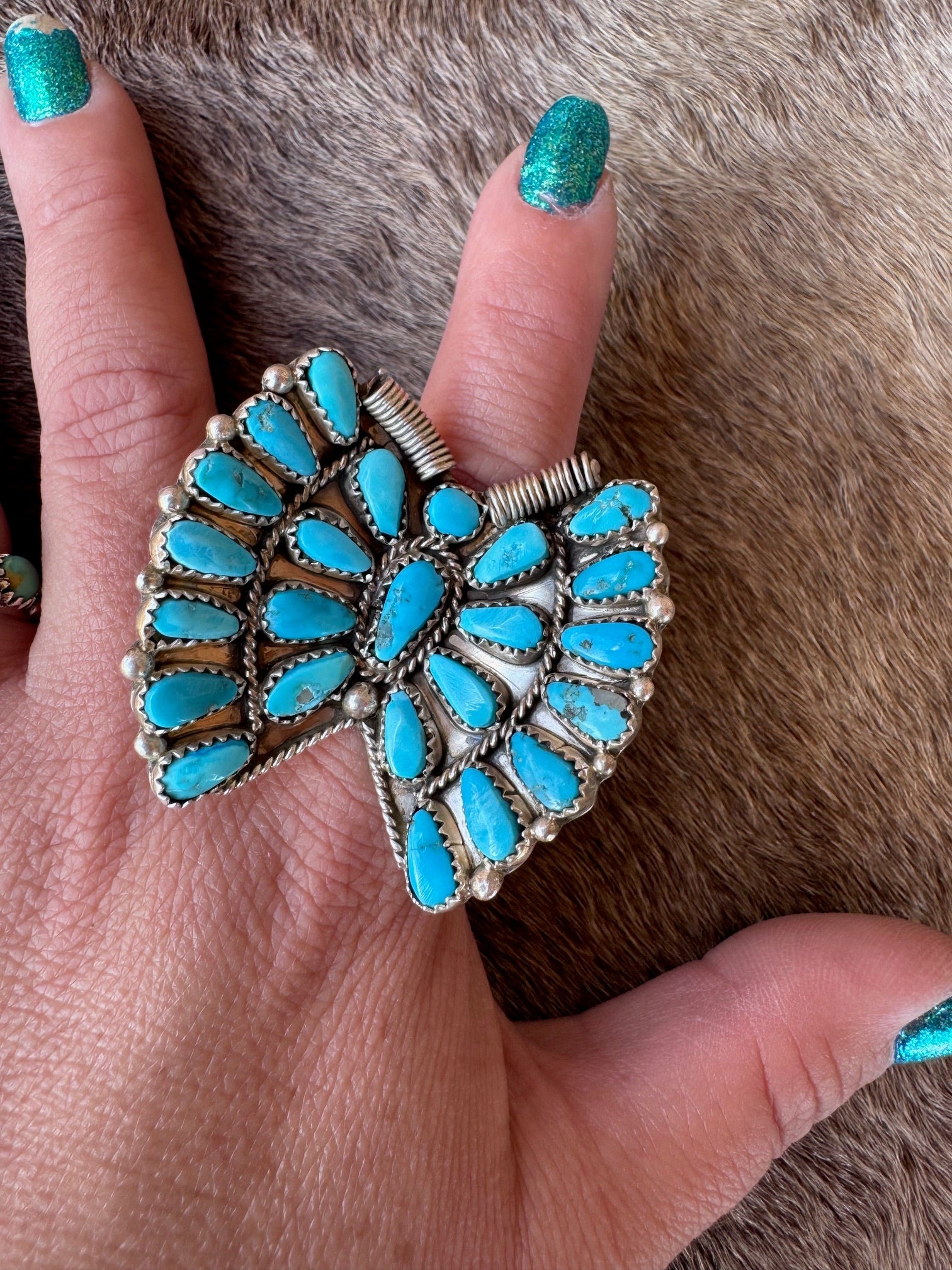 Handcrafted Turquoise And Sterling Silver Adjustable Butterfly Ring by Juliana Williams