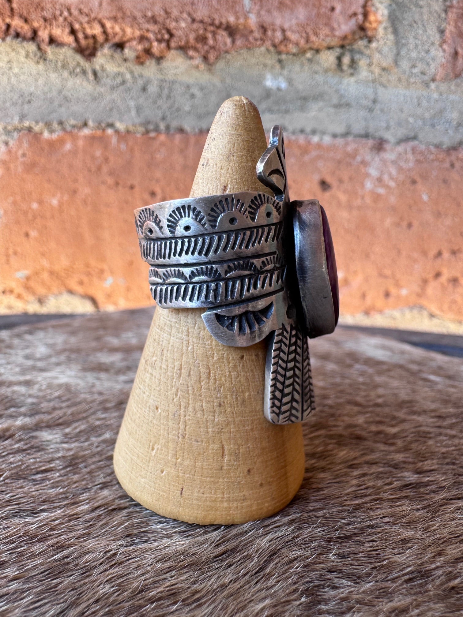 Handcrafted Sterling Silver & Purple Spiny Thunderbird Ring size 7 by Russell Sam