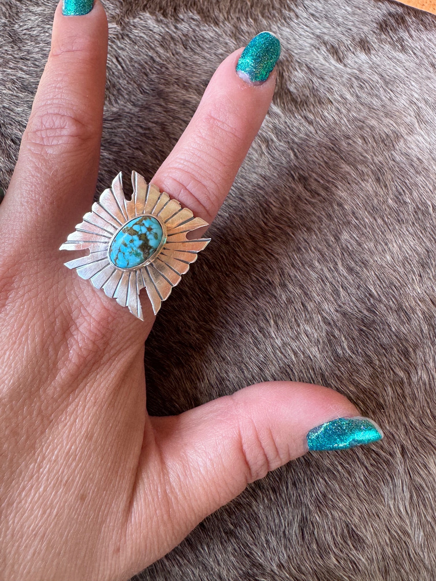 Handcrafted Turquoise & Sterling Silver Adjustable Cross Ring