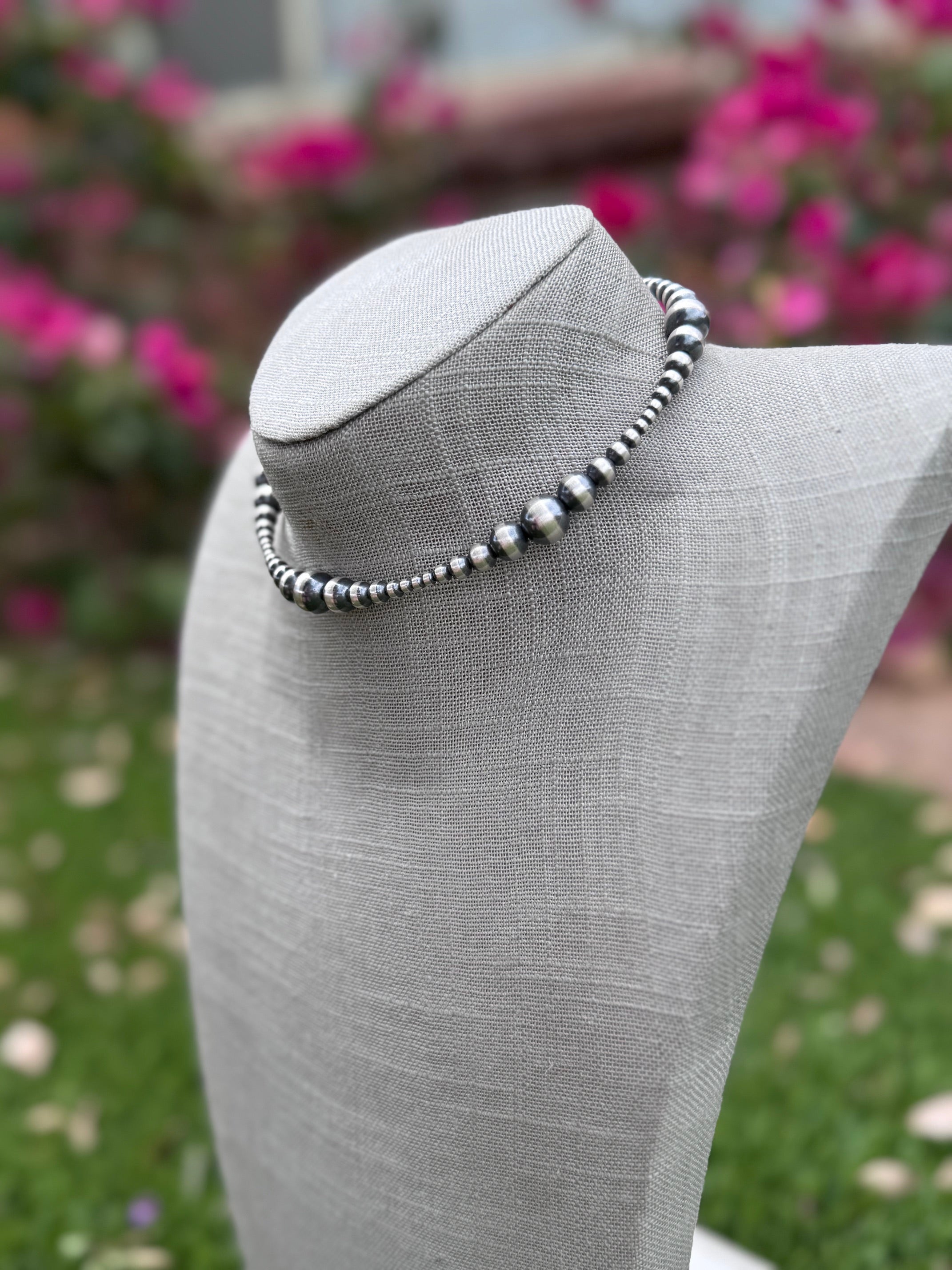 Handcrafted Sterling Silver Pearl 3-10mm Beaded Wrap Choker Necklace 14-16.5"