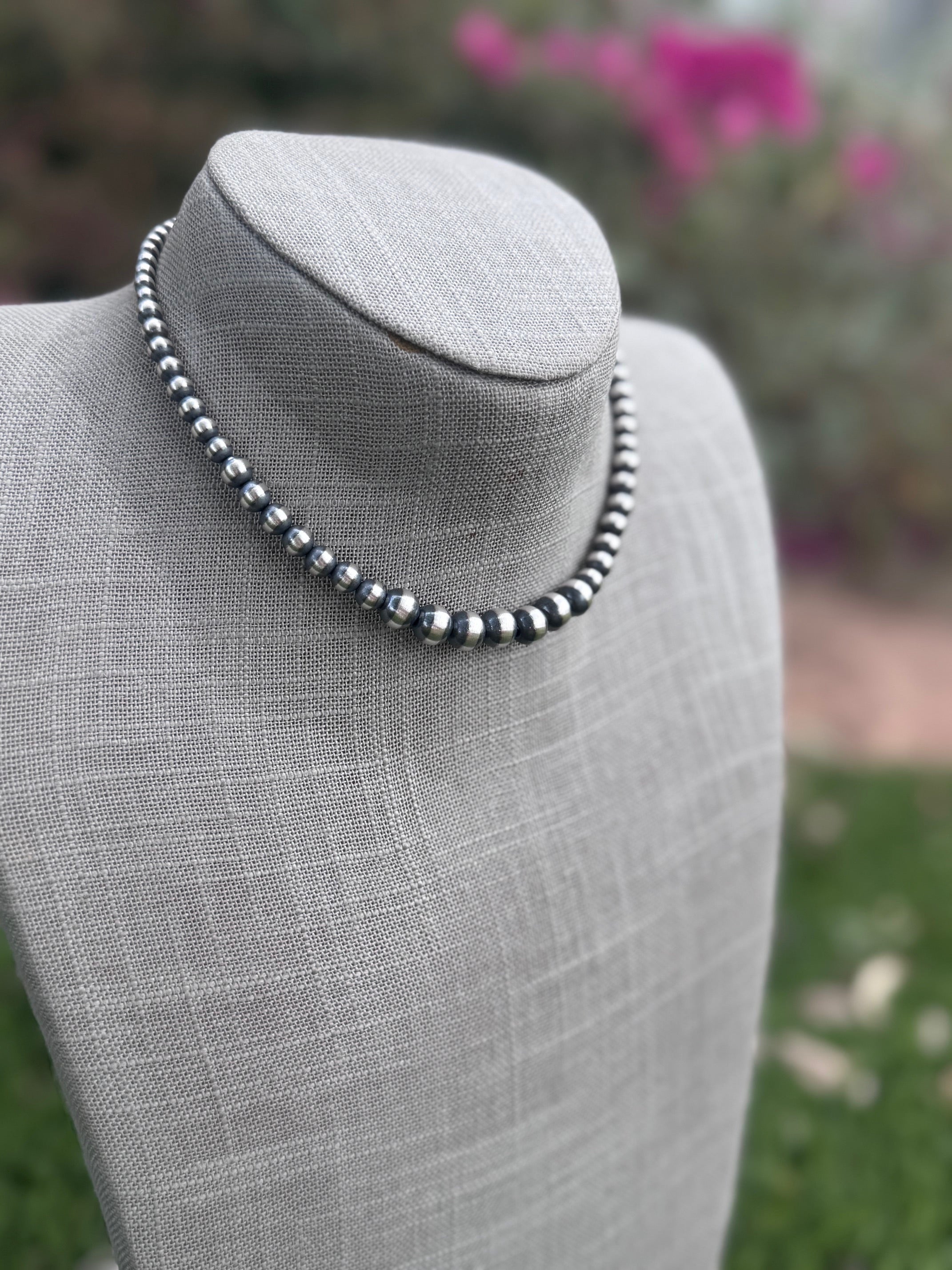 Handcrafted Graduated Sterling Silver Pearl 3-8mm Beaded Necklace