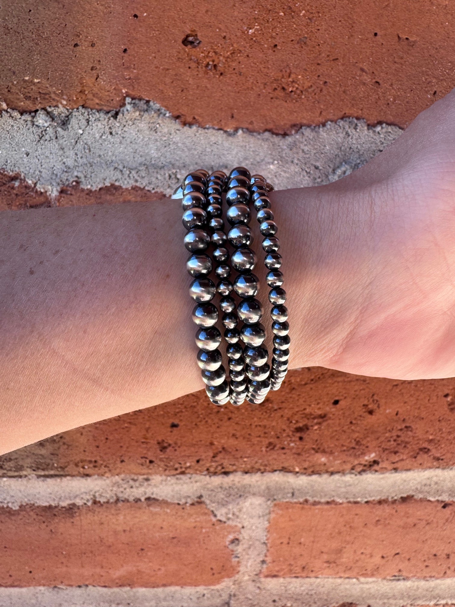 Handmade Sterling Silver Pearl Stretch 4-6mm Beaded Watch Band 5.5-6.5"