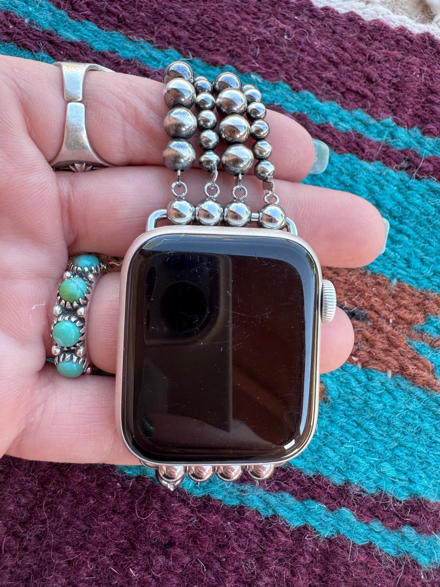 Handmade Sterling Silver Pearl Stretch 4-6mm Beaded Watch Band 5.5-6.5"