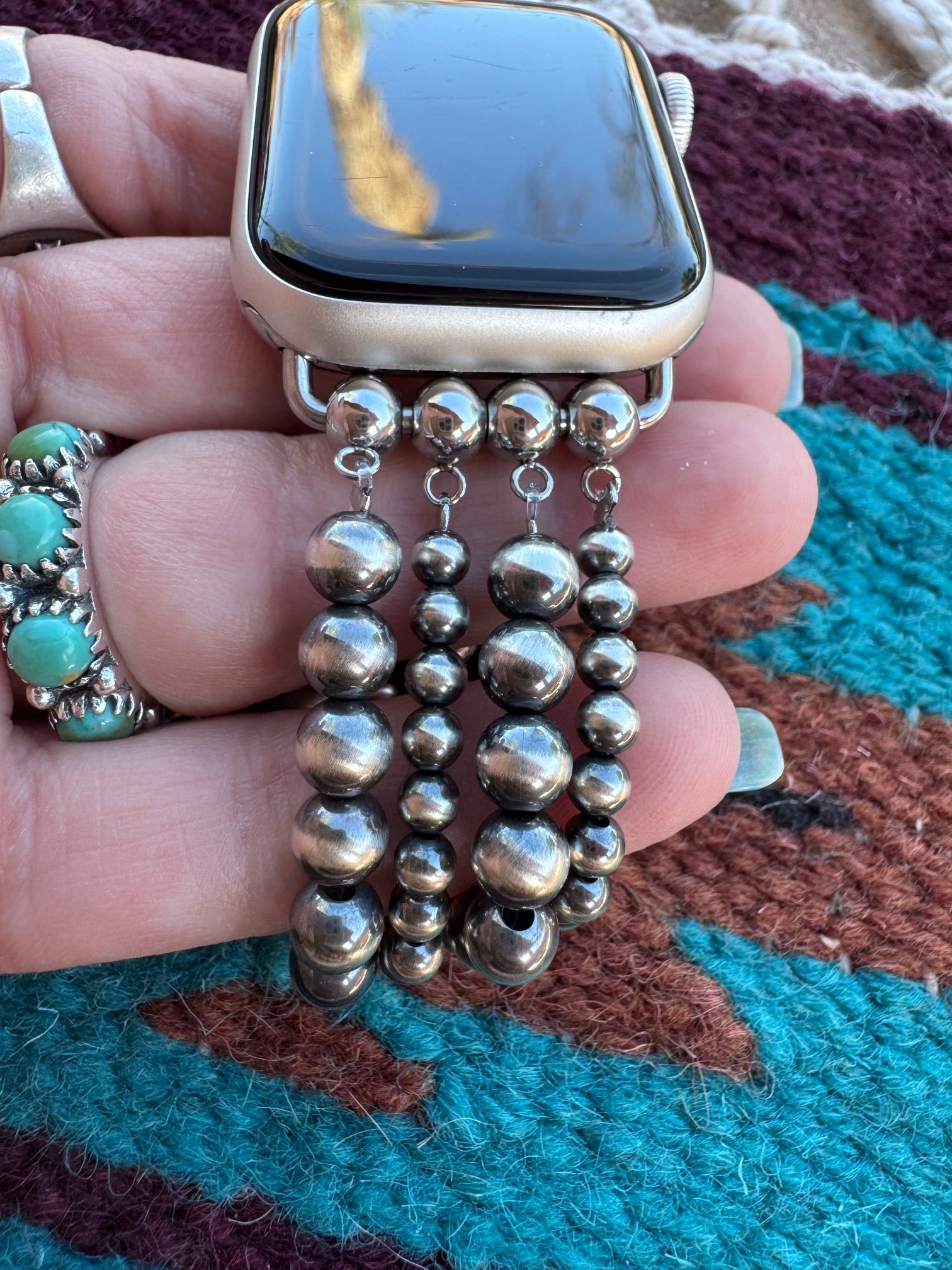 Handmade Sterling Silver Pearl Stretch 4-6mm Beaded Watch Band 5.5-6.5"