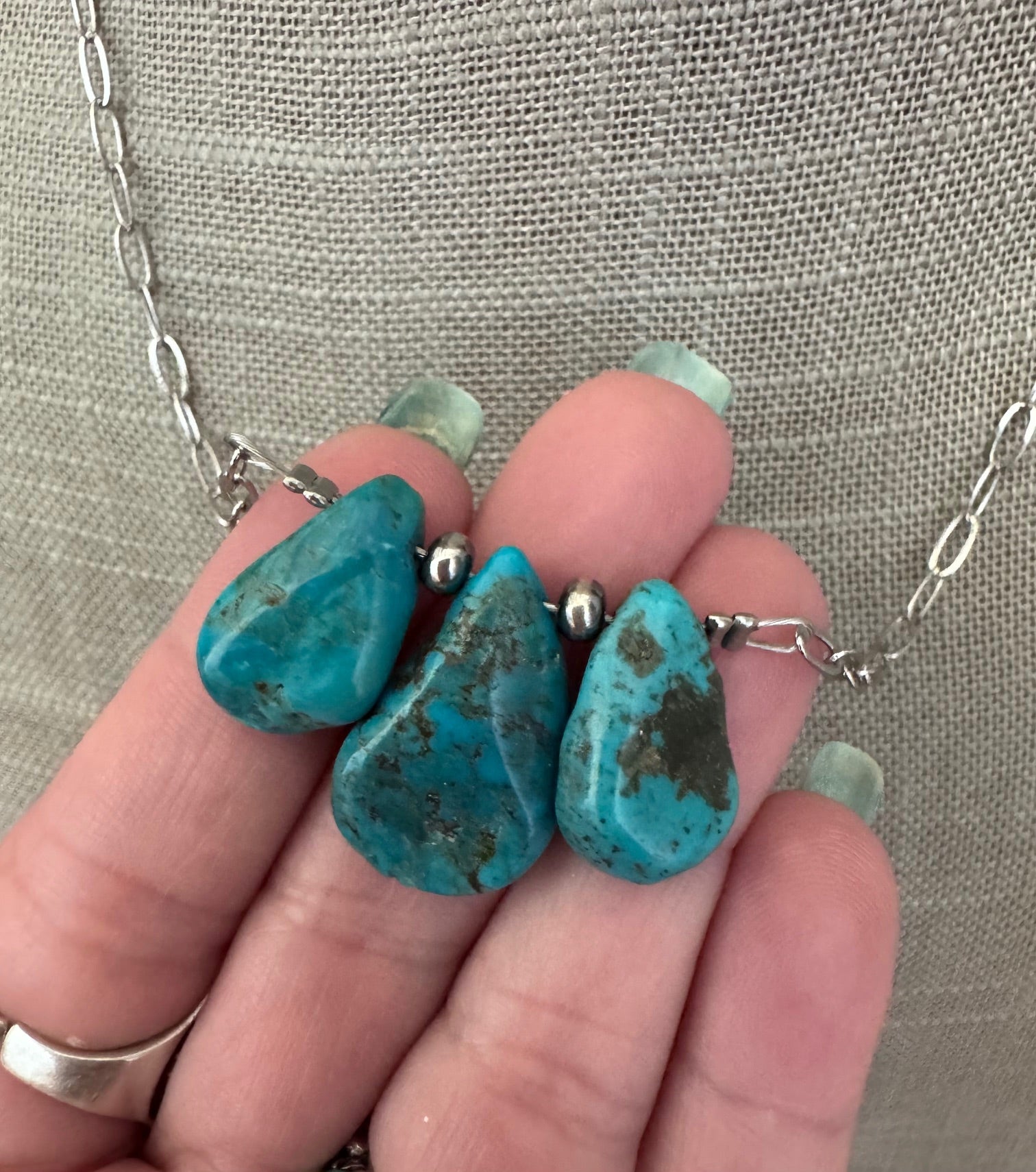 Handmade Turquoise & Silver Plated Chain Necklace 16"