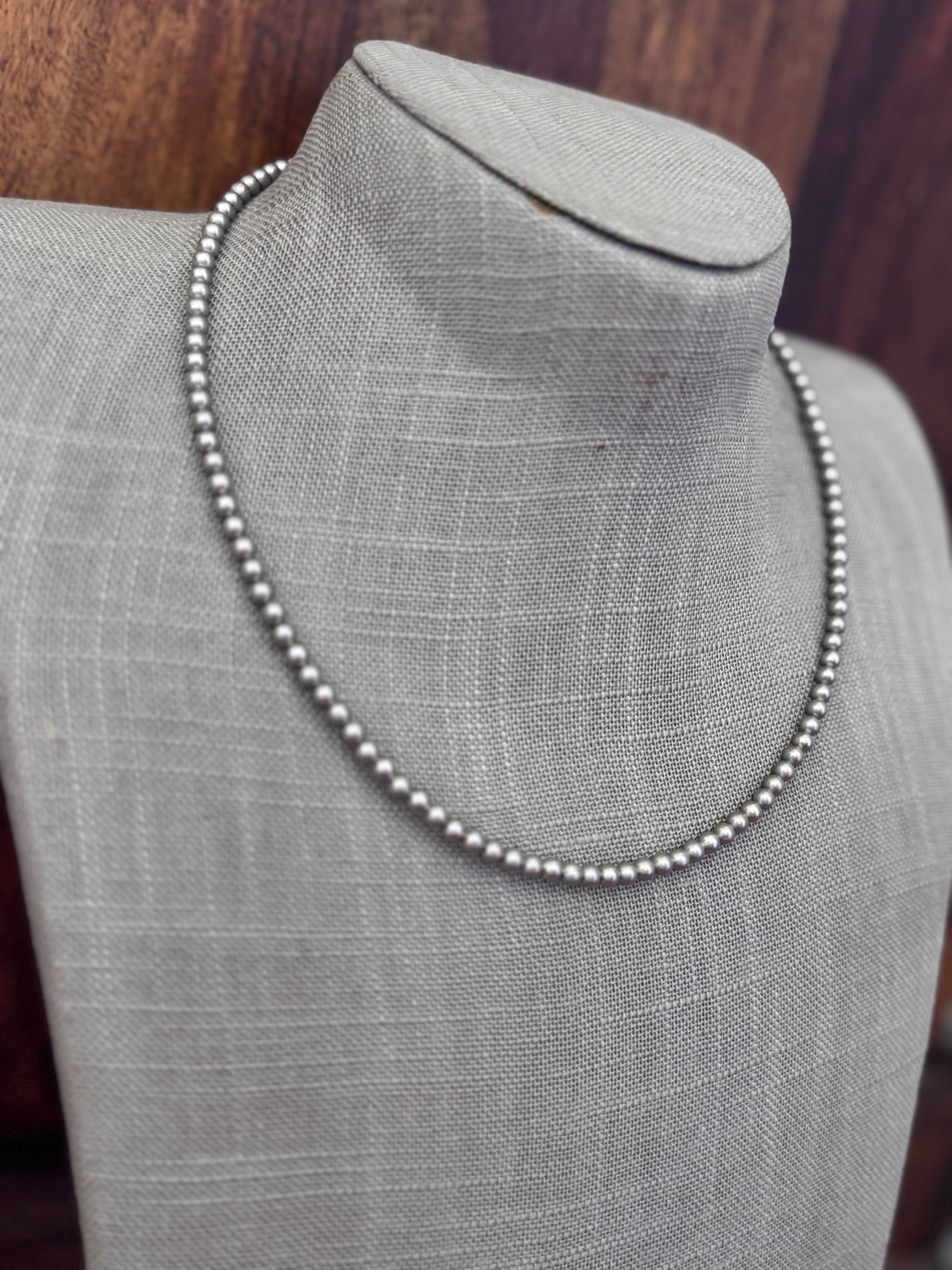 Handmade Silver Plated 4mm Beaded Necklace 18"
