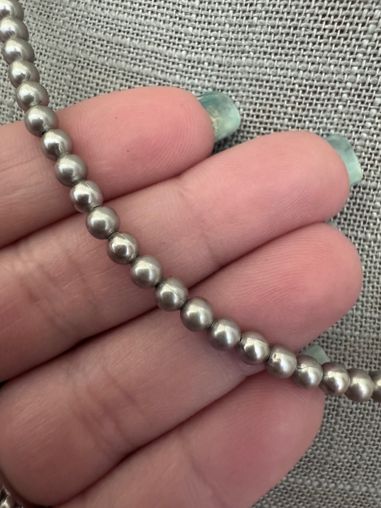Handmade Silver Plated 4mm Beaded Necklace 18"