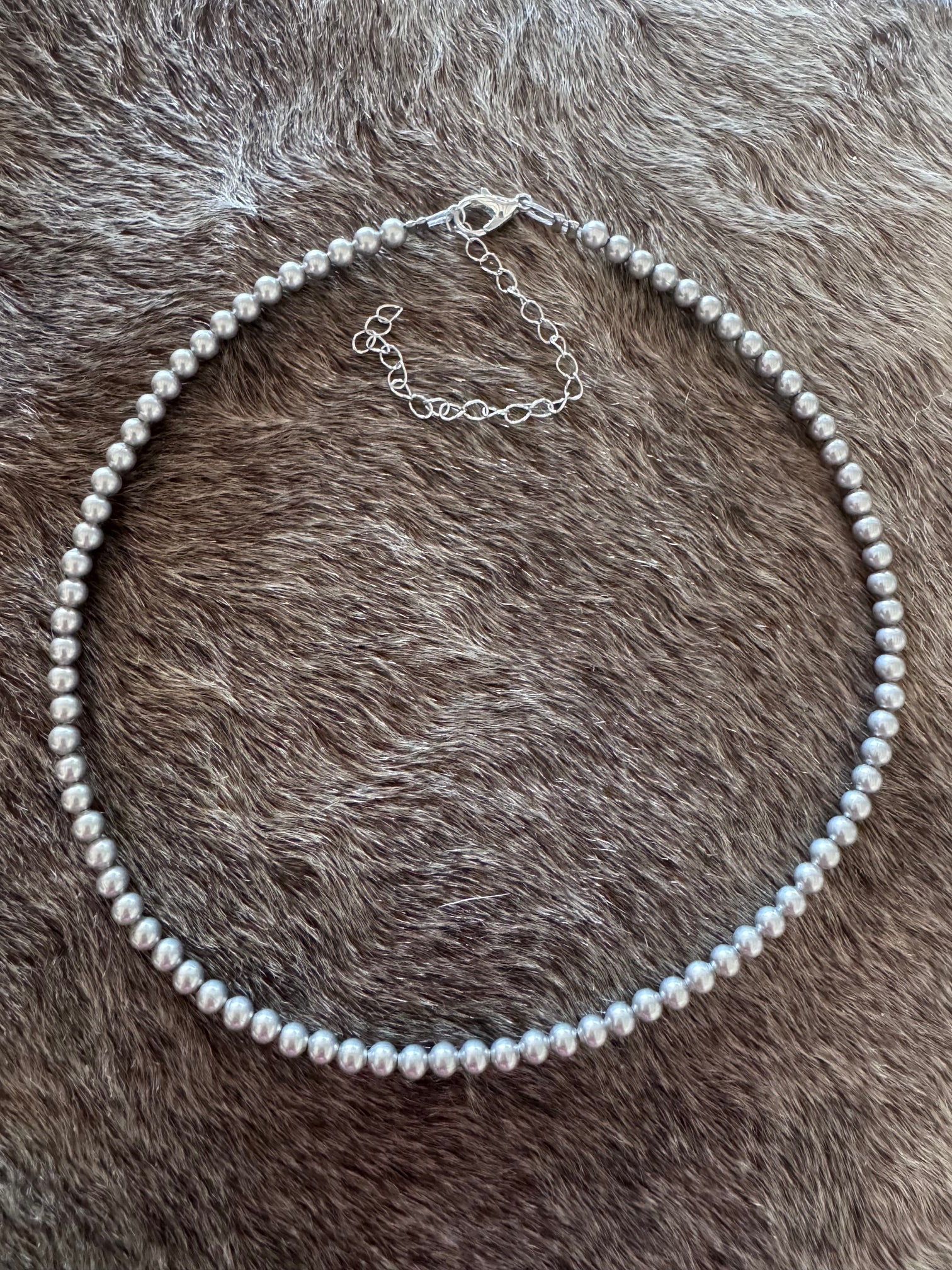 Handmade Silver Plated 4mm Beaded Necklace 14"