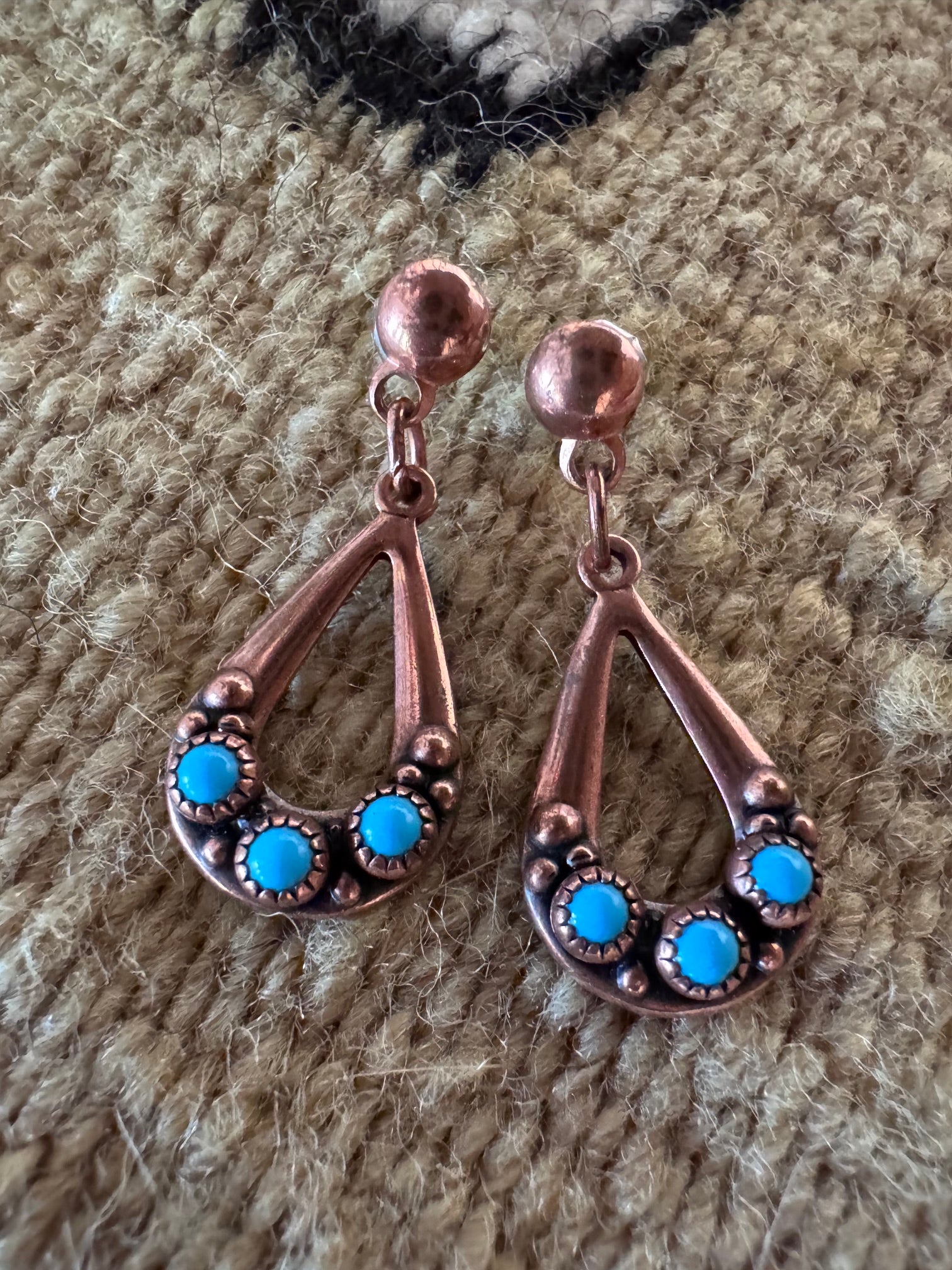 Handmade Copper Post Dangle Earrings