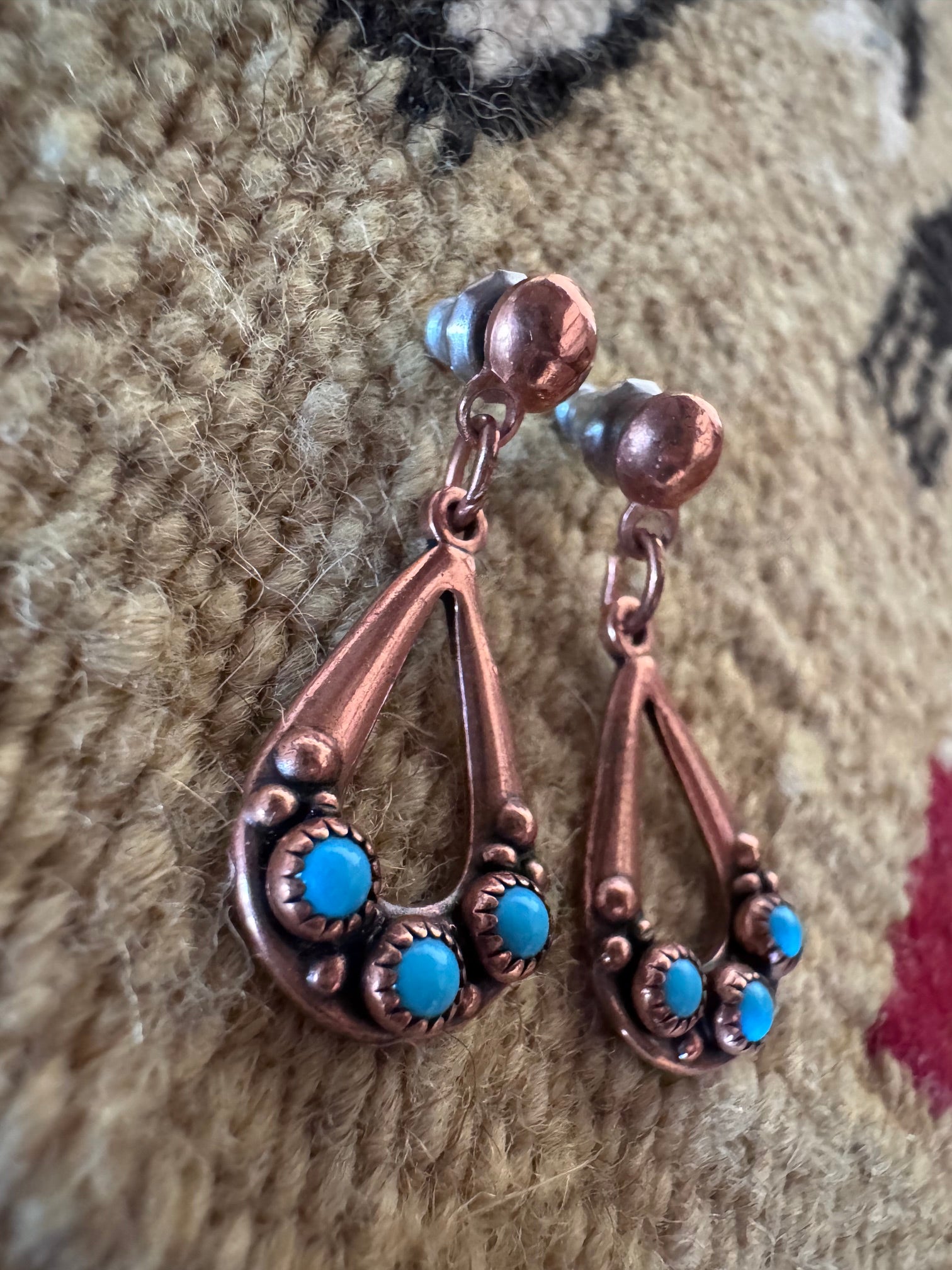 Handmade Copper Post Dangle Earrings