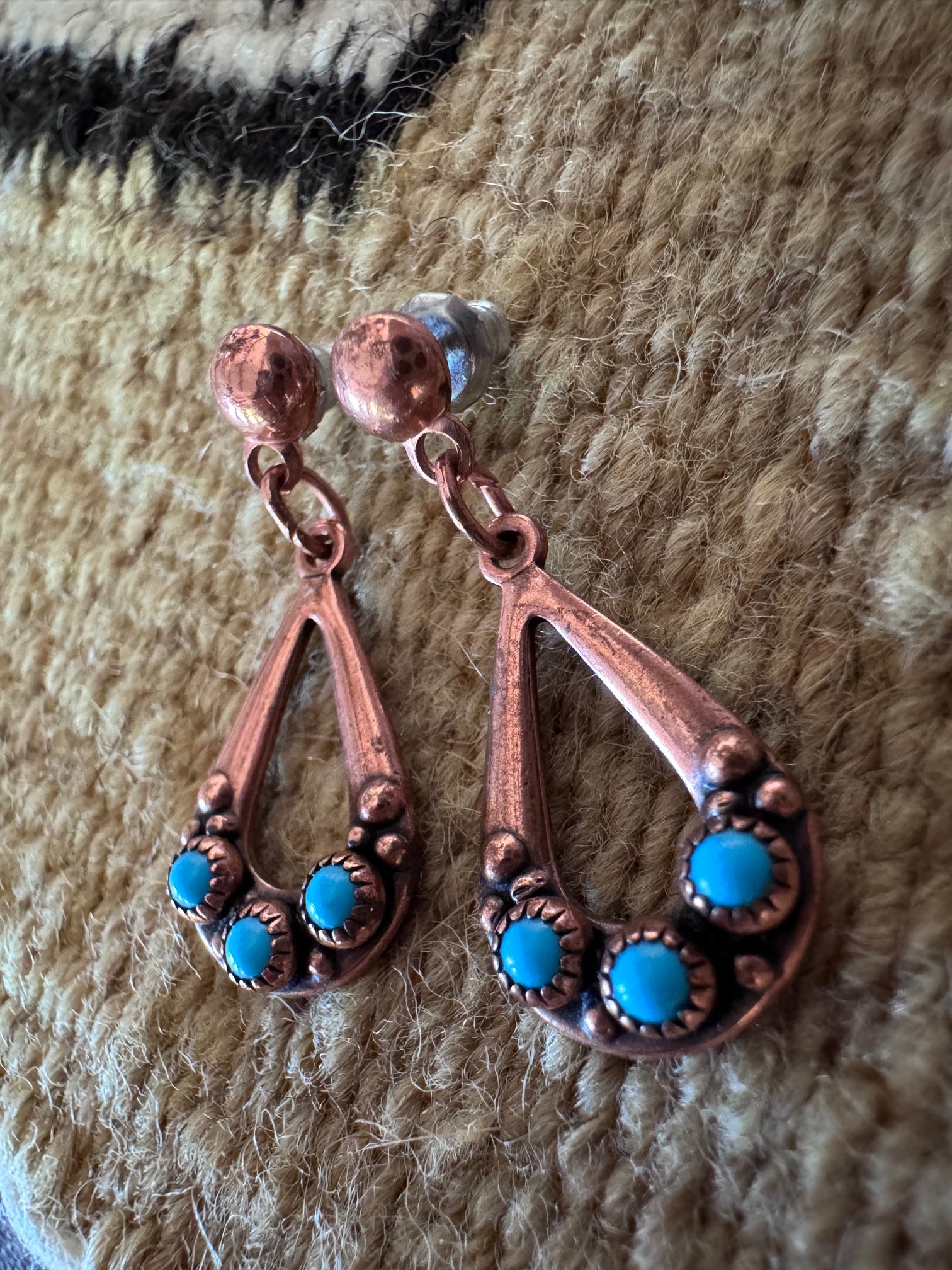 Handmade Copper Post Dangle Earrings