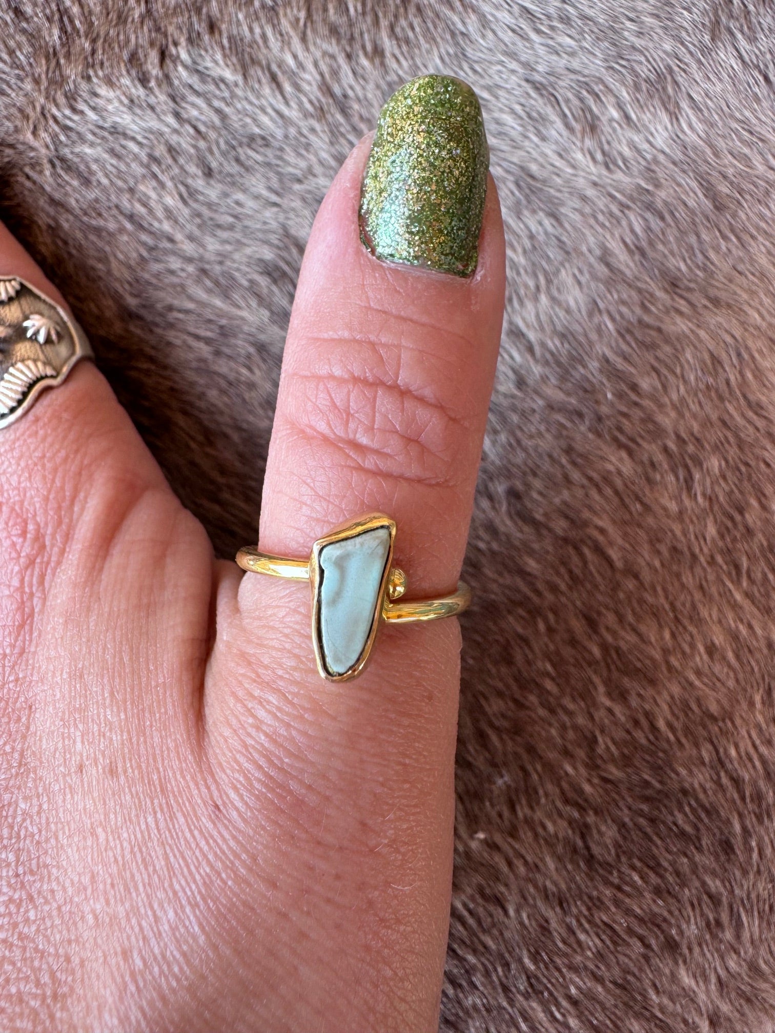 “The Golden Collection” Natural Golden Hills Turquoise Adjustable Stacker Delicate Ring