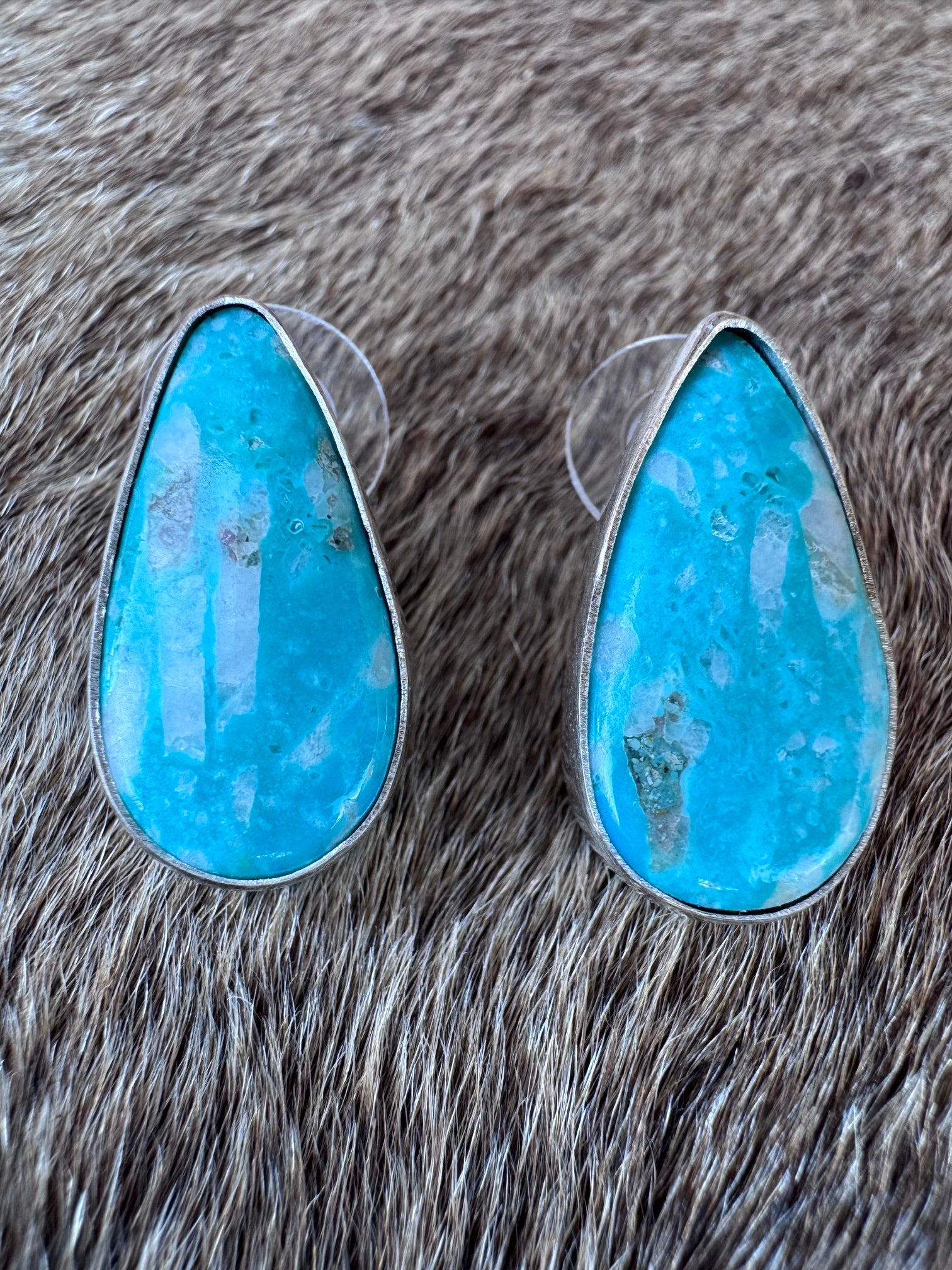 Handcrafted Turquoise & Sterling Silver Teardrop Post Earrings