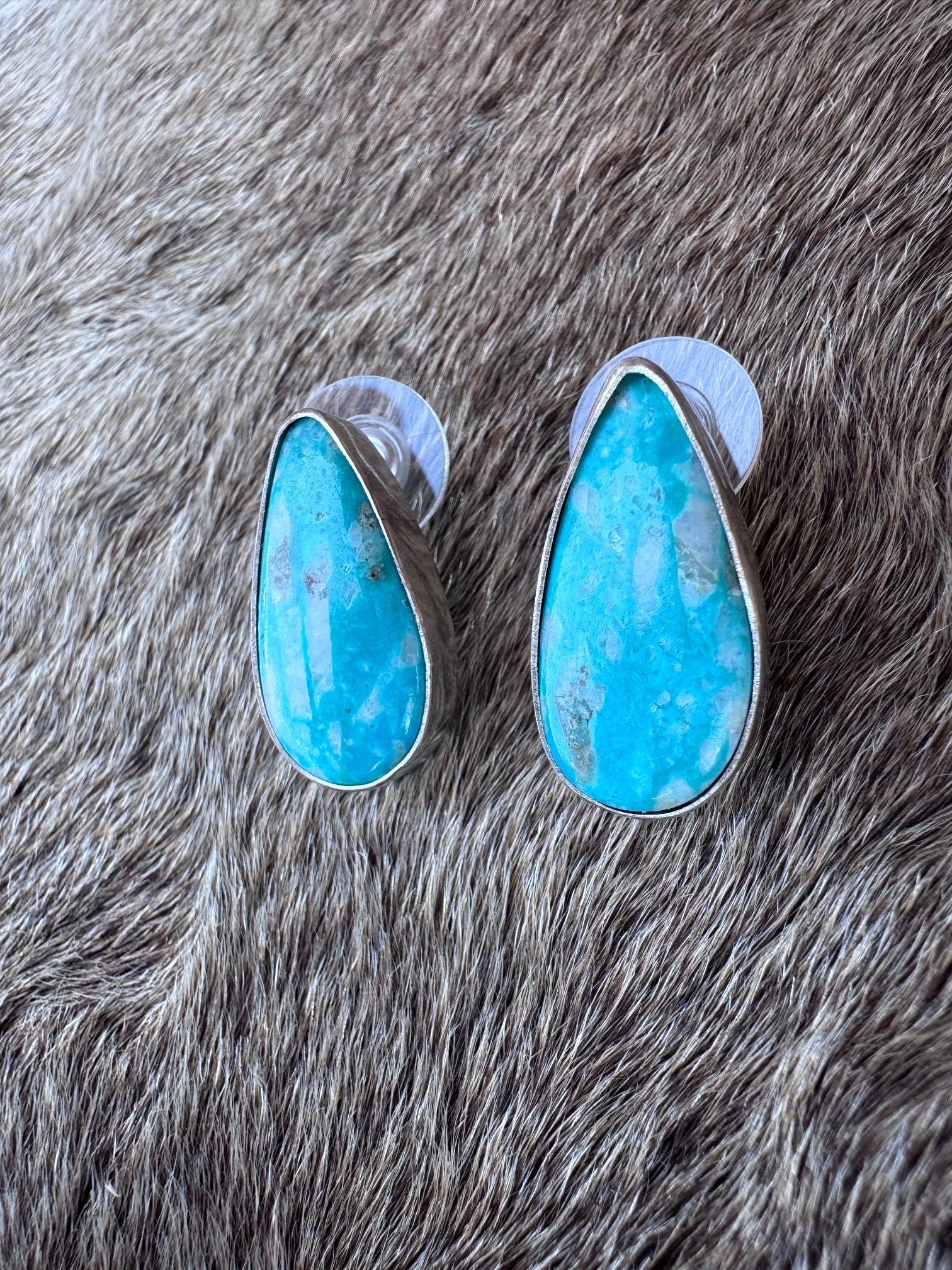 Handcrafted Turquoise & Sterling Silver Teardrop Post Earrings