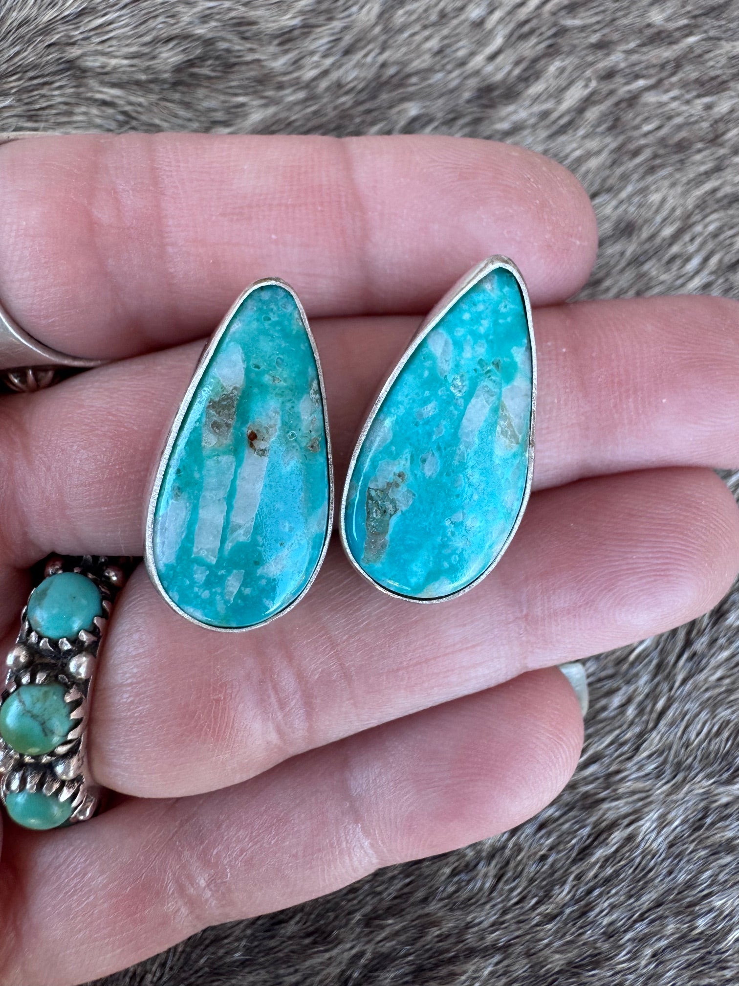 Handcrafted Turquoise & Sterling Silver Teardrop Post Earrings
