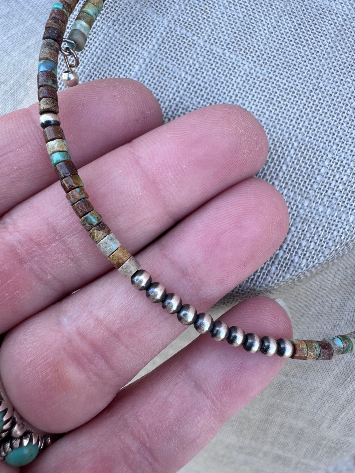 Handcrafted Turquoise & Sterling Silver Beaded Wrap Choker Necklace
