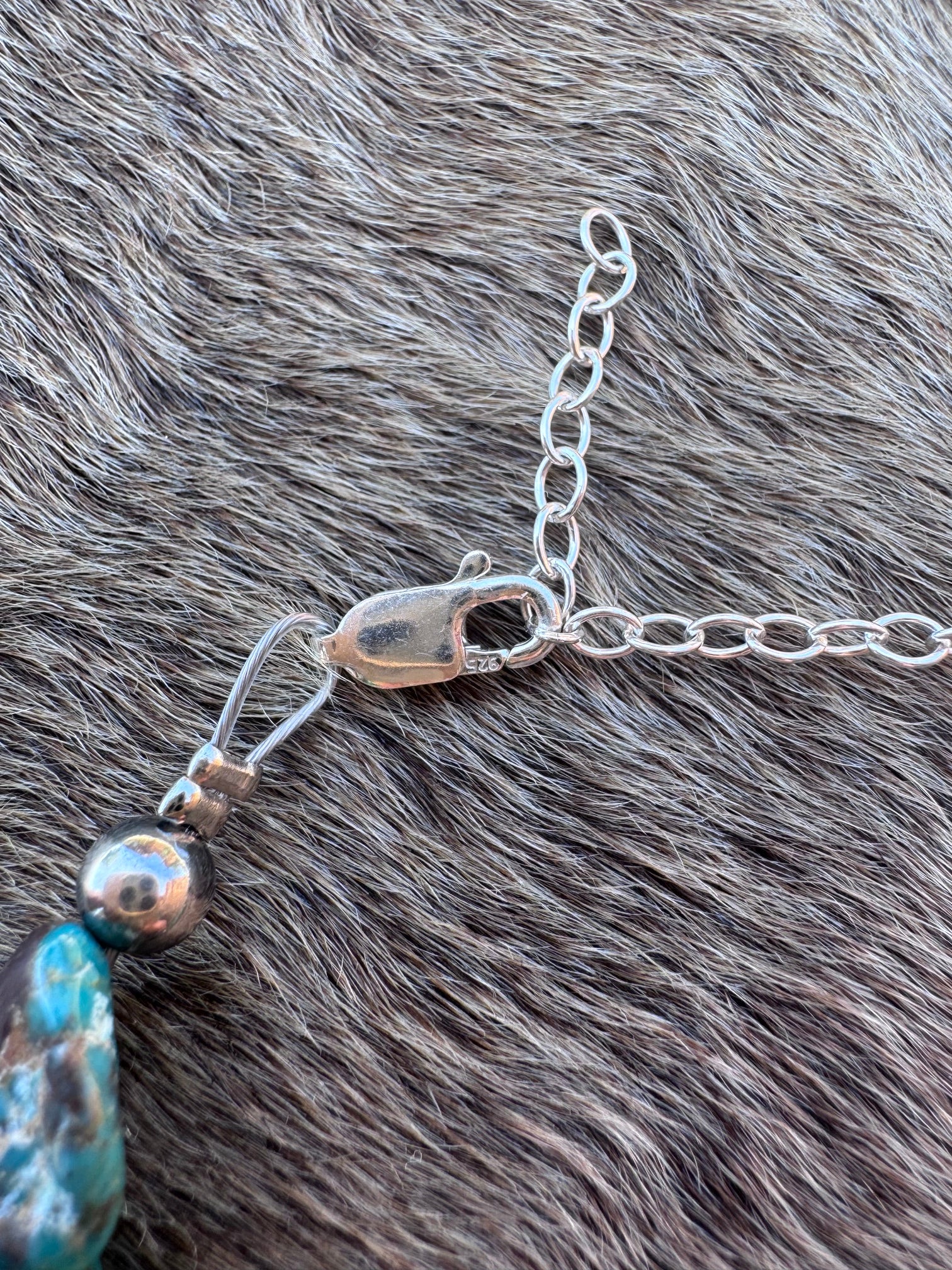Handmade Chunky Blue Turquoise & Sterling Silver Pearl Beaded Bracelet 6.5"
