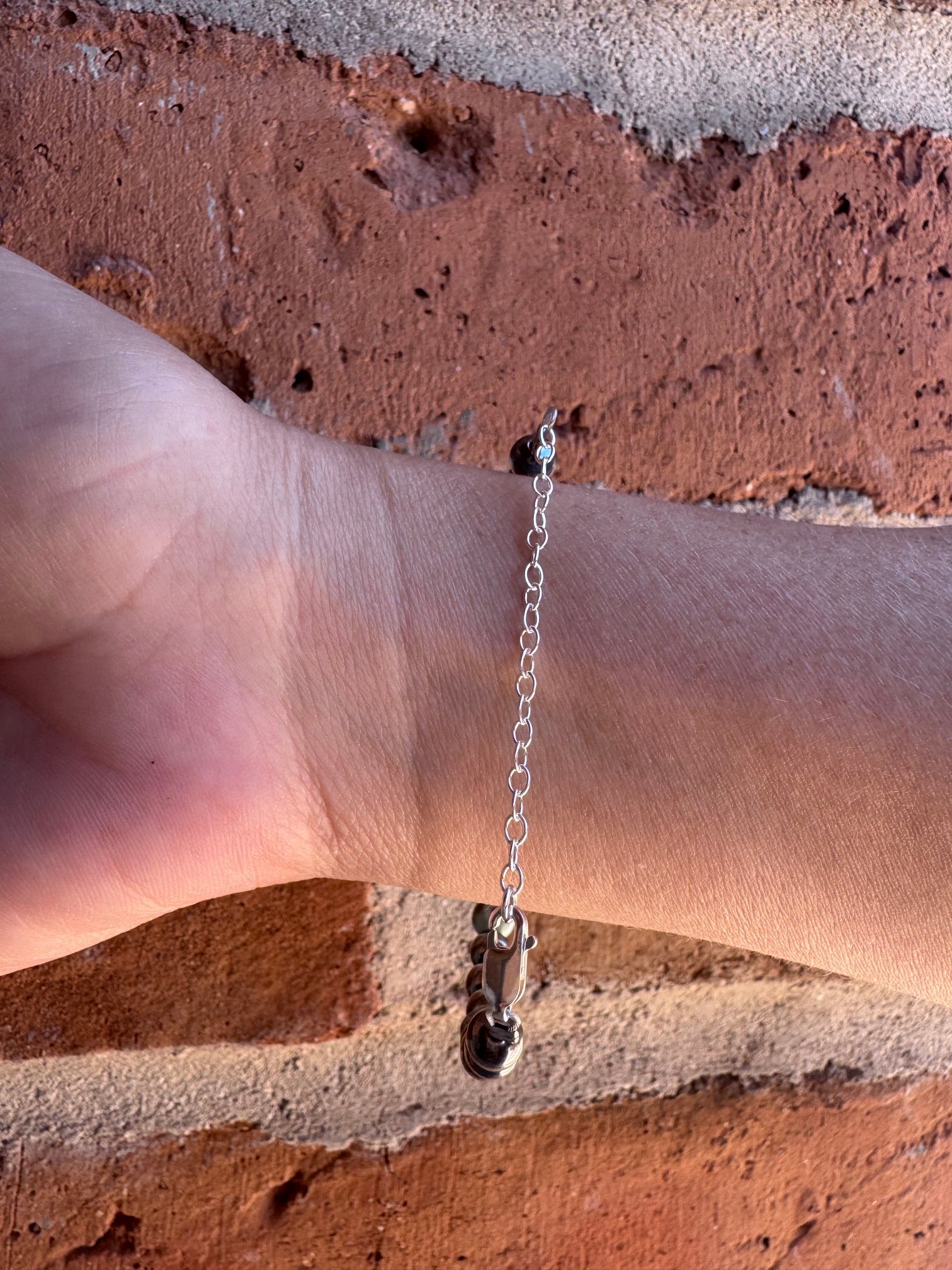 Handmade Larimar & Sterling Silver 6mm Beaded Bracelet 6"