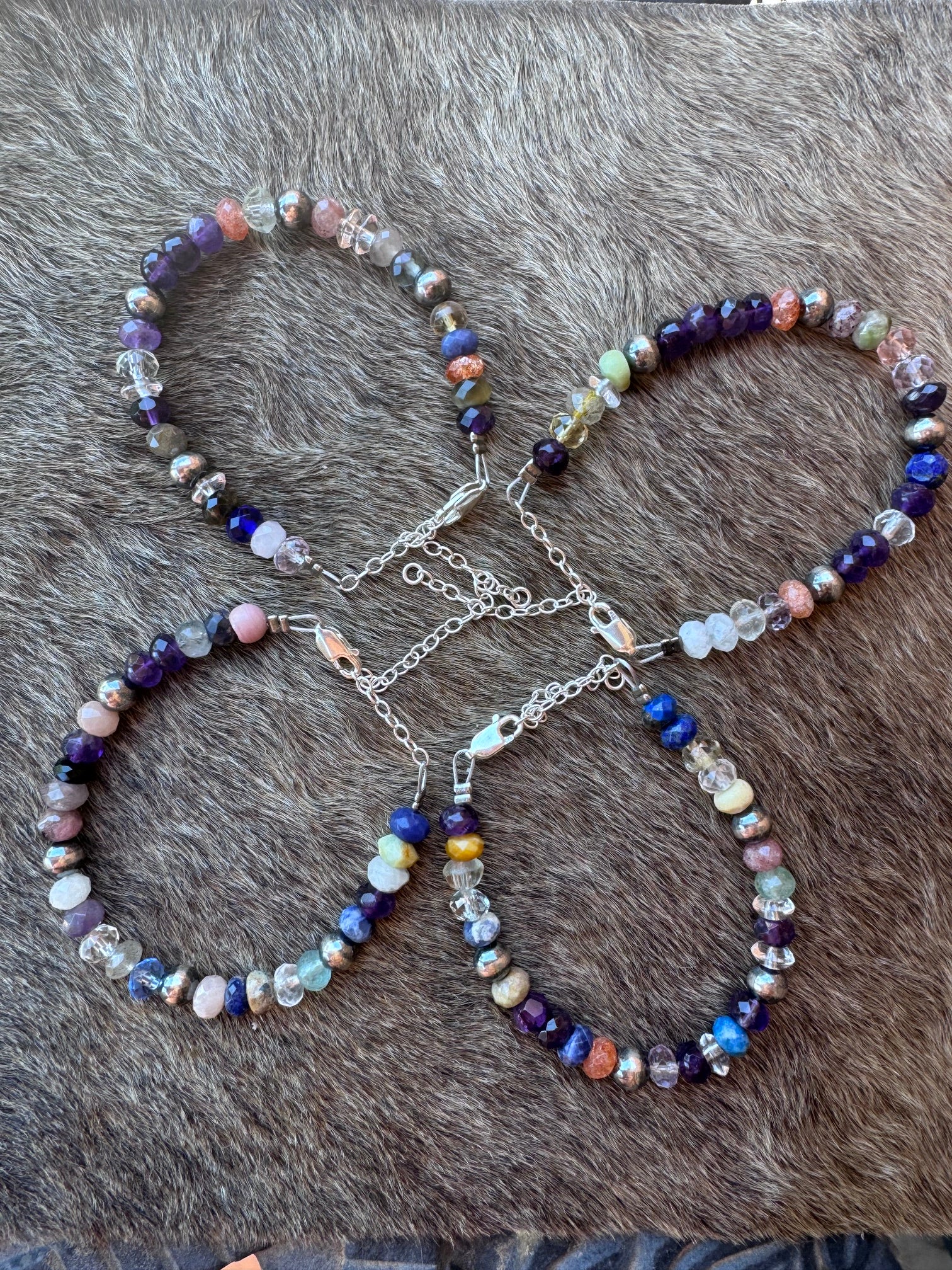 Handmade Mixed Gemstone & Sterling Silver 6mm Beaded Bracelet 6"