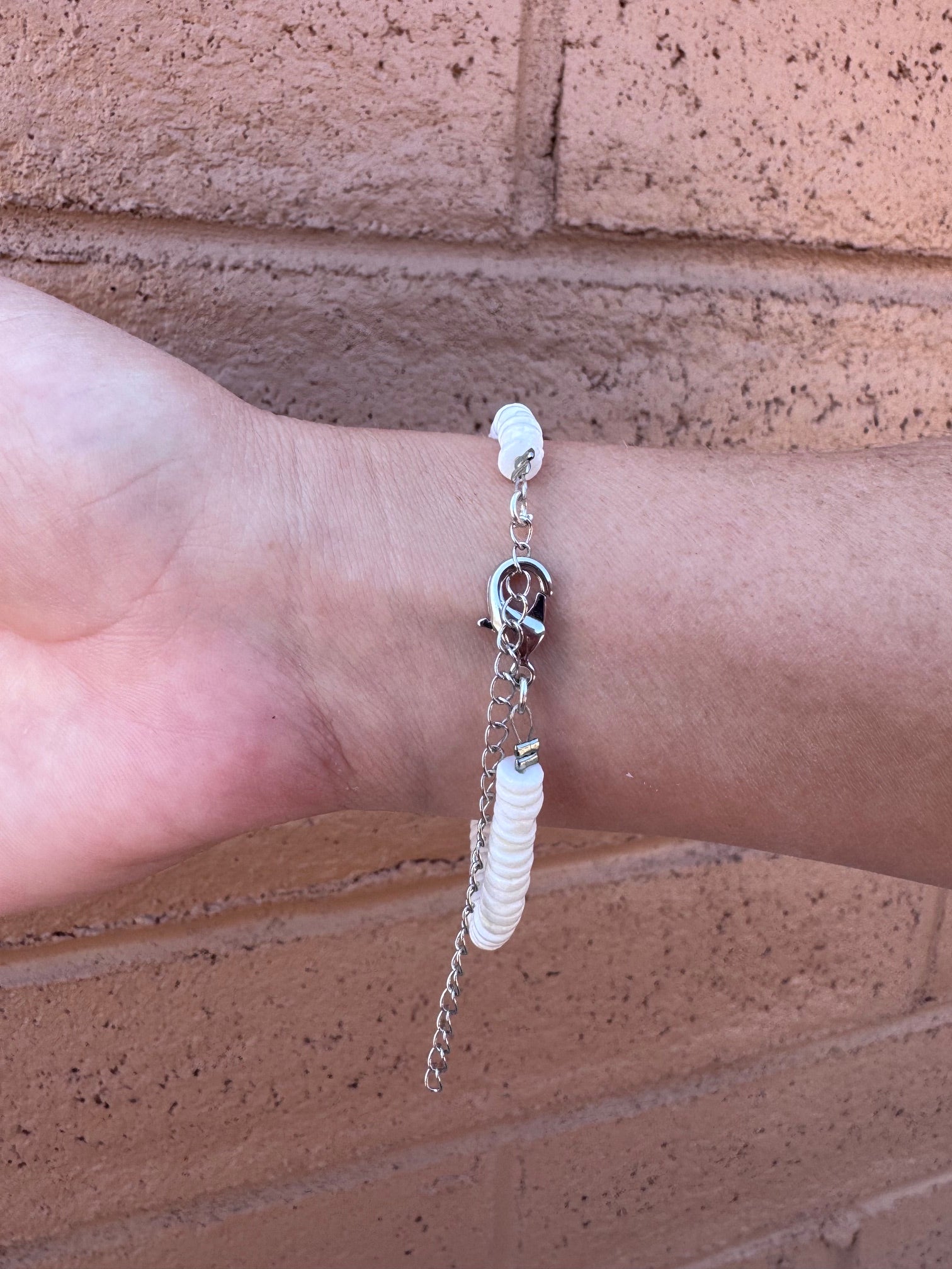Handmade Abalone Shell & Silver Plated Beaded Bracelet 7"