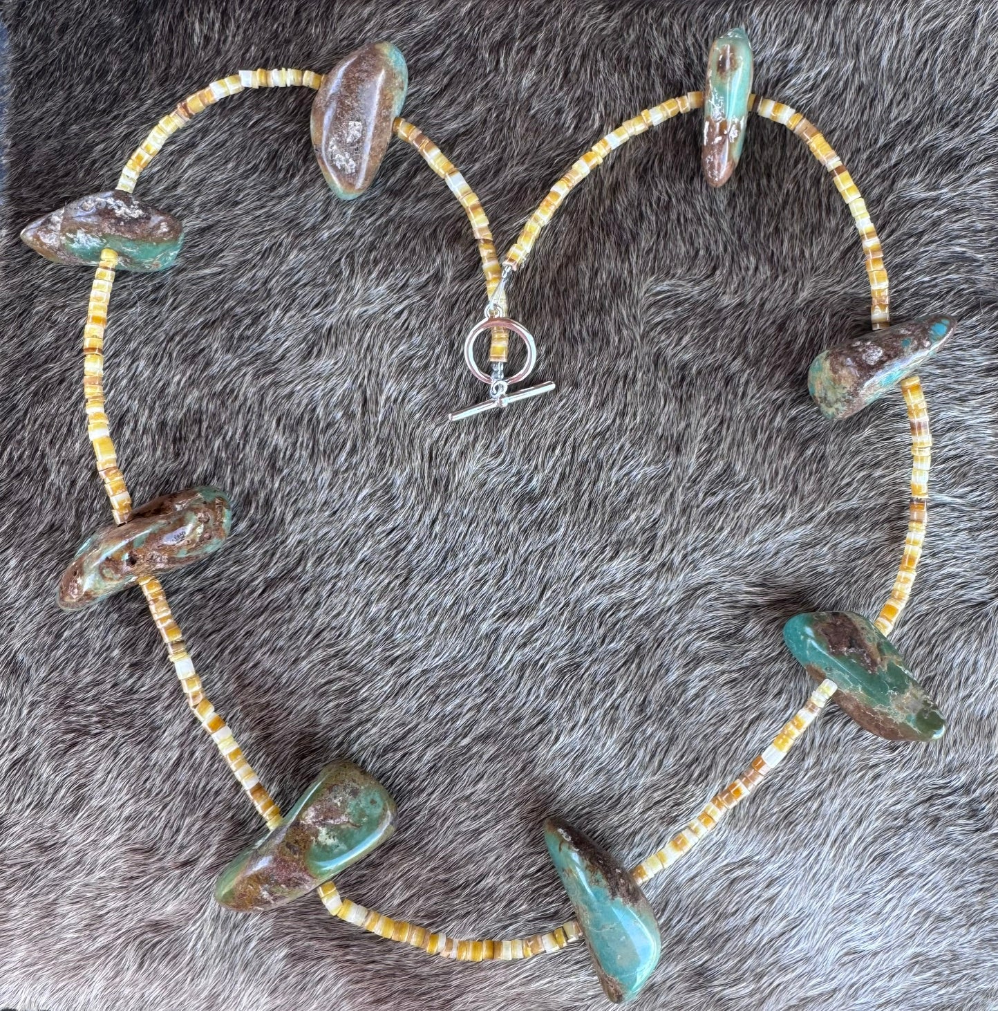 Handmade Chunky Turquoise & Shell Heishi Beaded Necklace 22"
