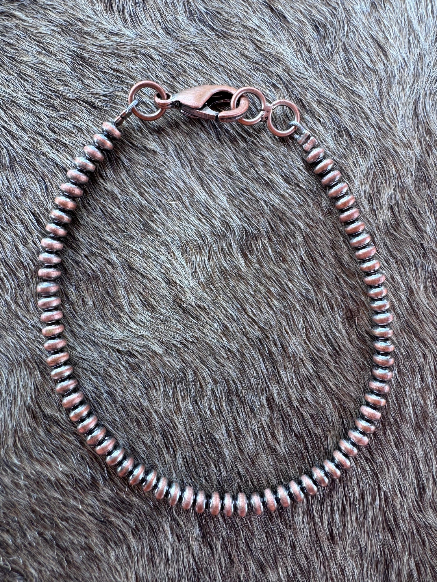Handcrafted Copper 3mm Saucer Beaded Bracelet 7.5"