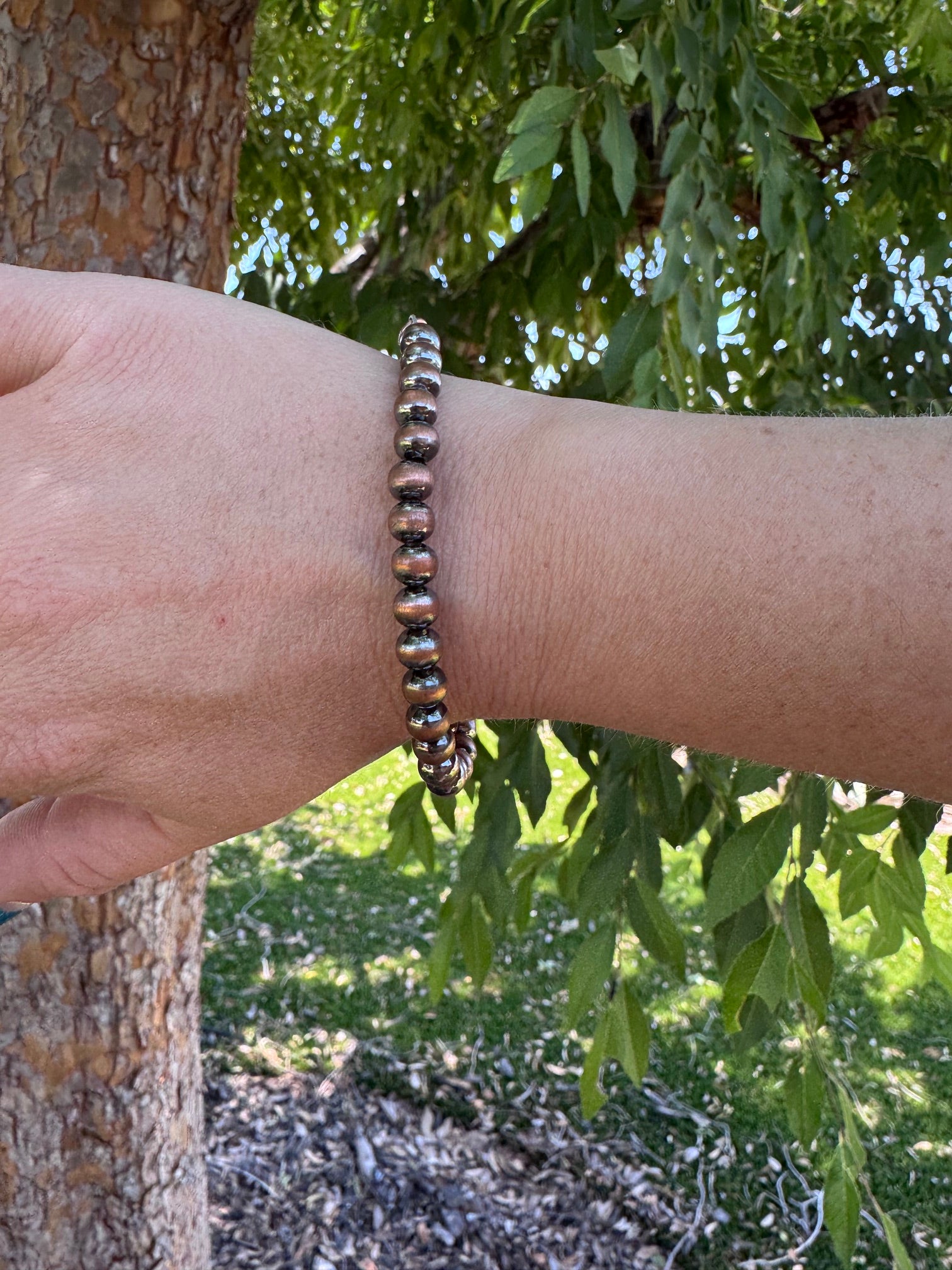 Handcrafted Copper 6mm Beaded Bracelet 7.5"
