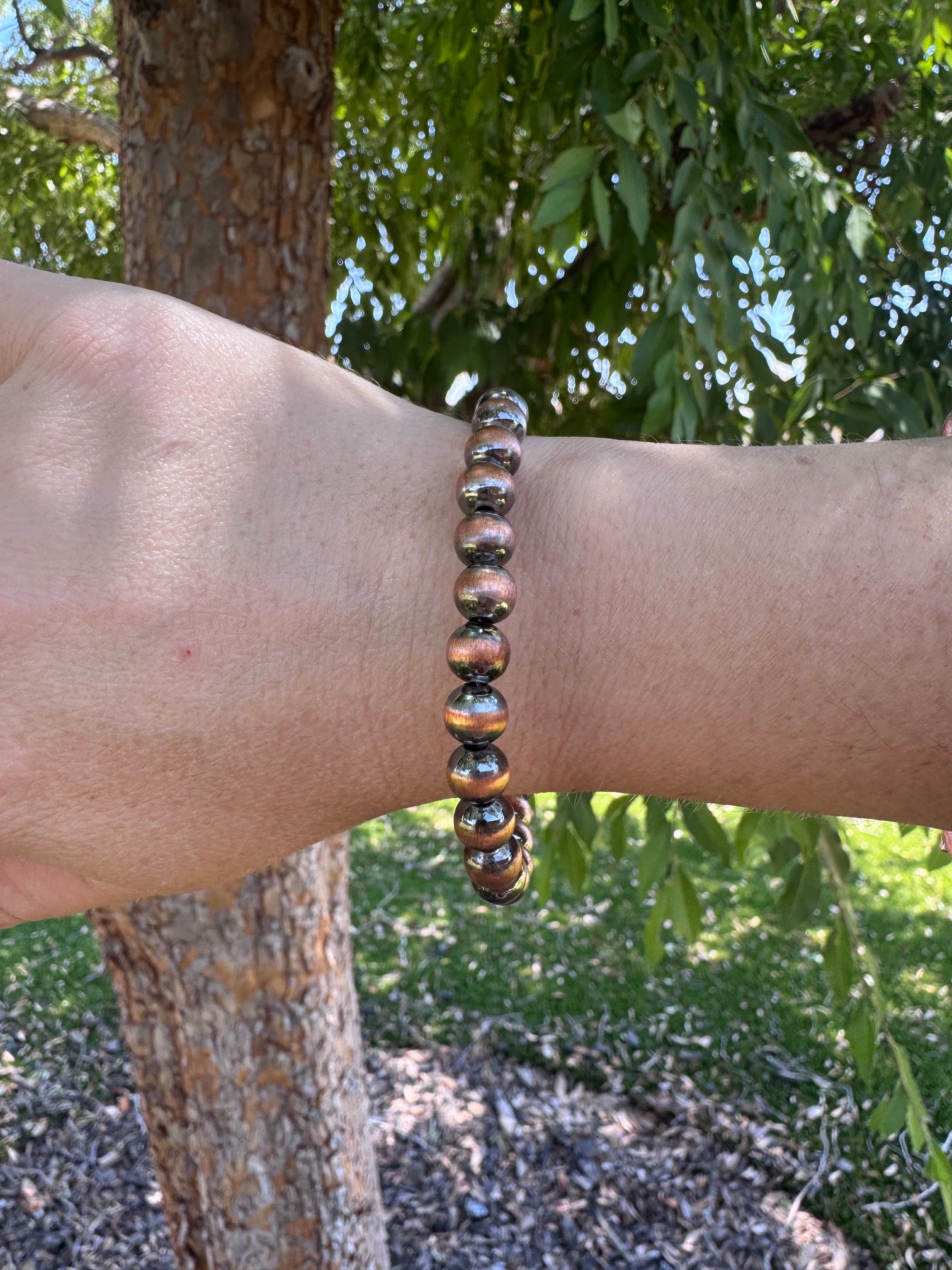 Handcrafted Copper 7mm Beaded Bracelet 7.5"