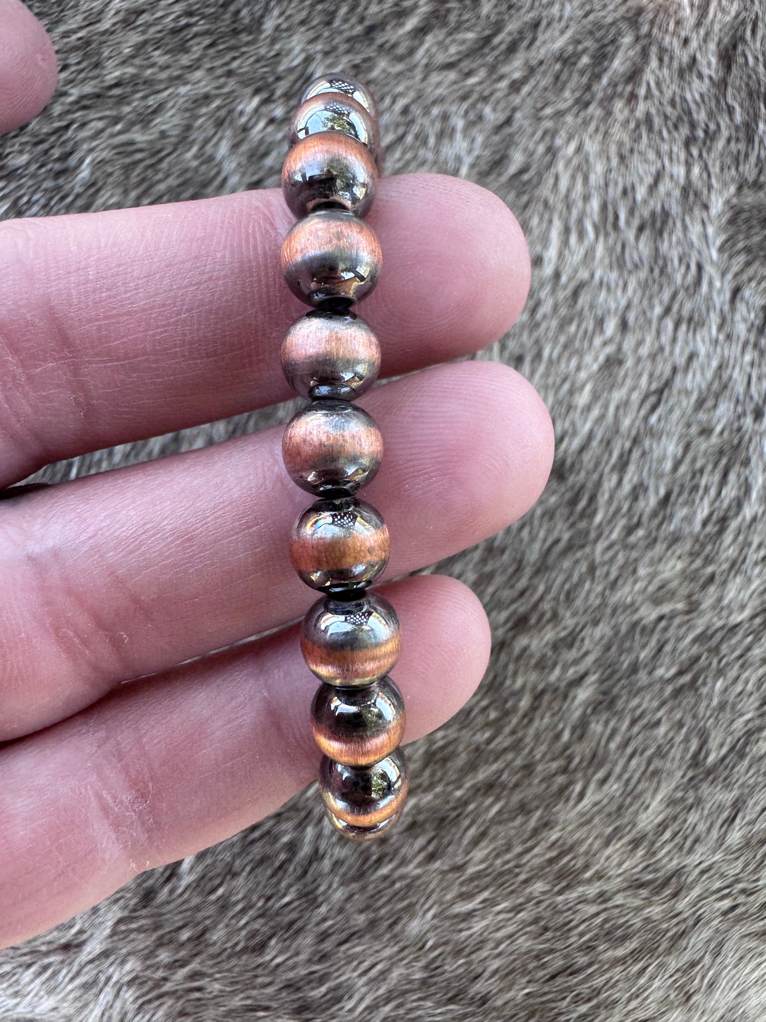 Handcrafted Copper 7mm Beaded Bracelet 7.5"