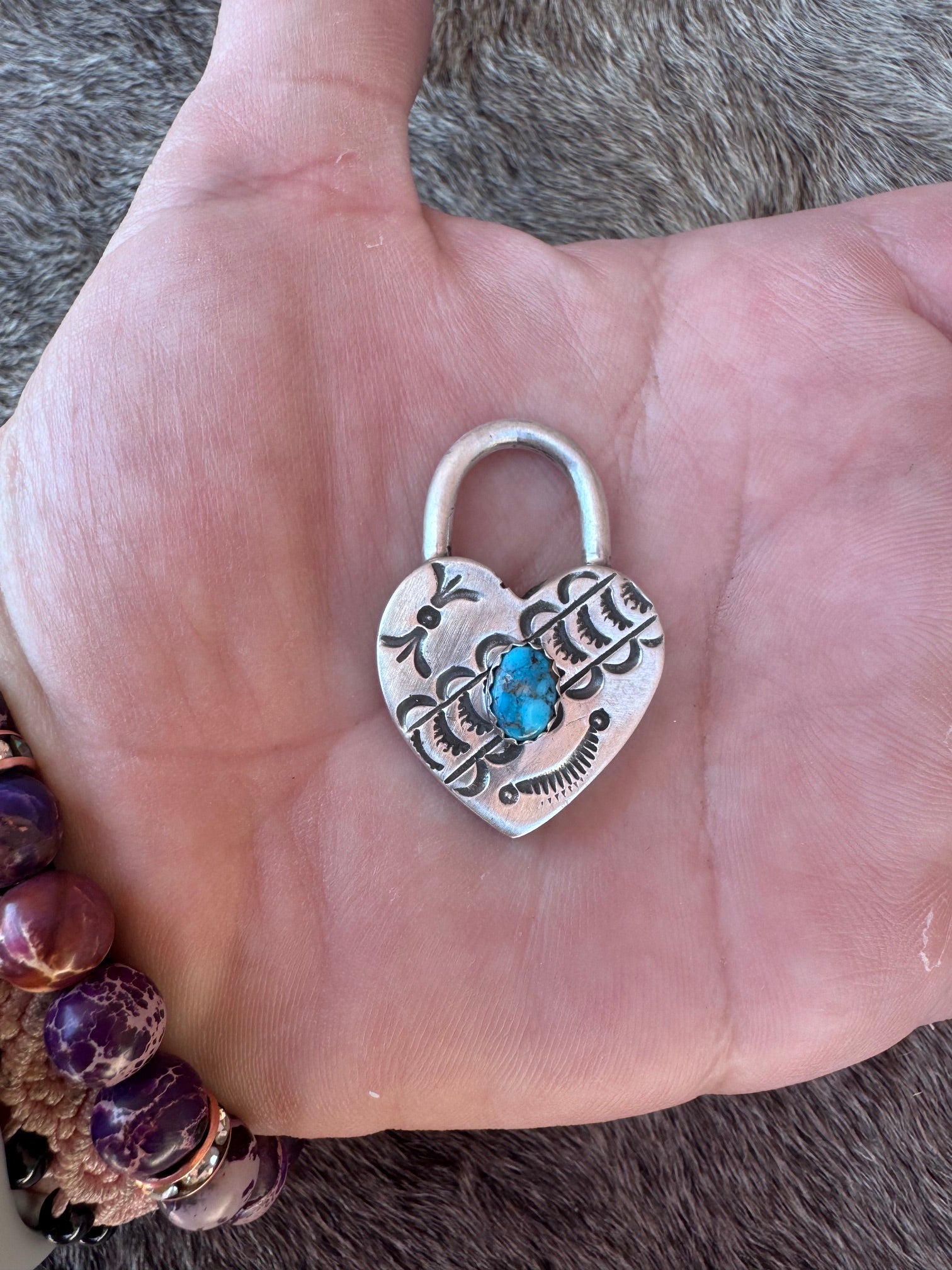 Handcrafted Kingman Turquoise & Sterling Silver Heart Locket Pendant by P. Yazzie
