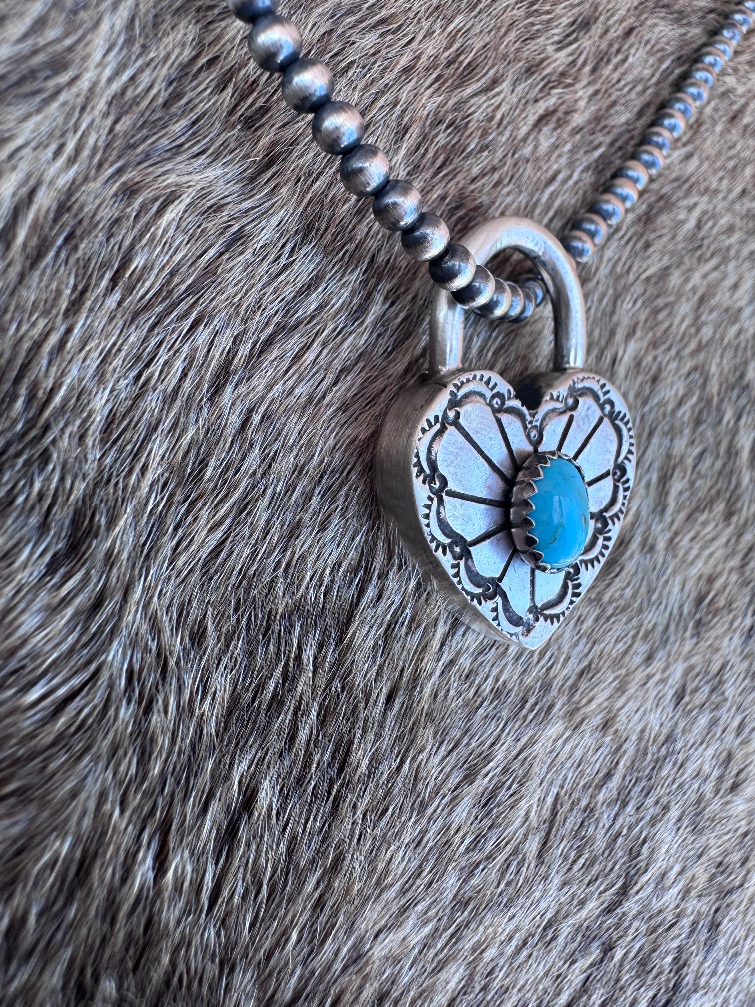Handcrafted Kingman Turquoise & Sterling Silver Heart Locket Pendant by Patrick Yazzie