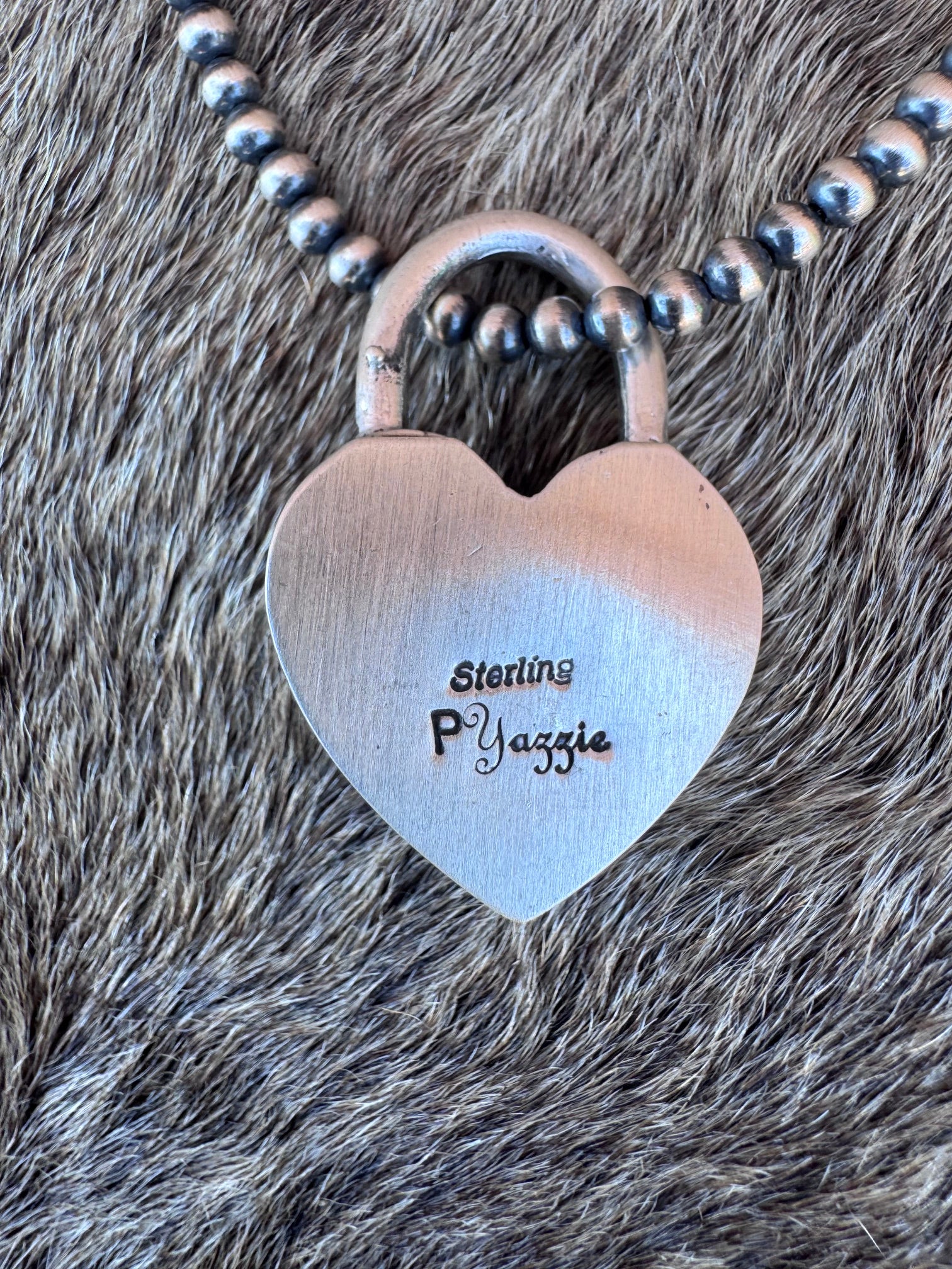 Handcrafted Kingman Turquoise & Sterling Silver Heart Locket Pendant by Patrick Yazzie
