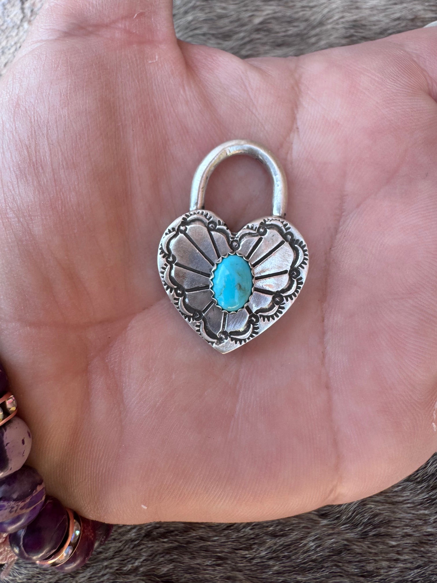 Handcrafted Kingman Turquoise & Sterling Silver Heart Locket Pendant by Patrick Yazzie
