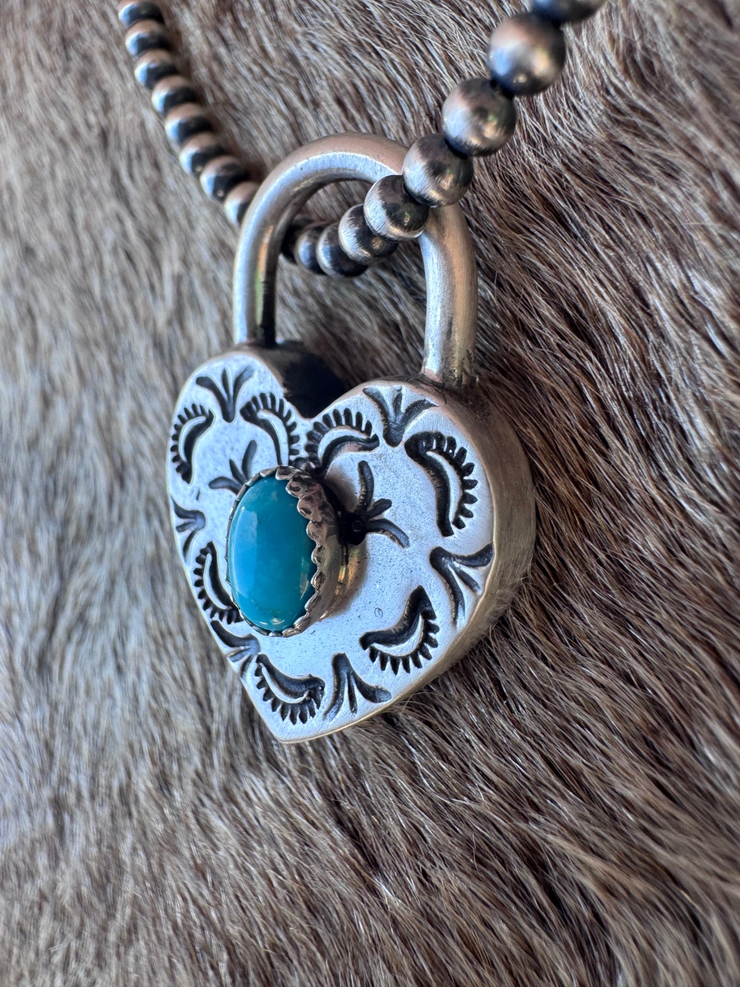 Handcrafted Kingman Turquoise & Sterling Silver Heart Locket Pendant by Patrick Yazzie